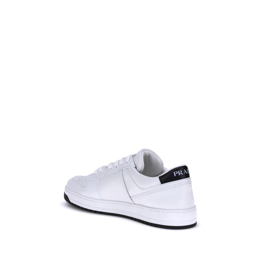 Elevate your style with Prada White Calf Leather Bos Taurus Low Top Sneakers, where exquisite craftsmanship meets timeless elegance, perfect for the discerning individual.