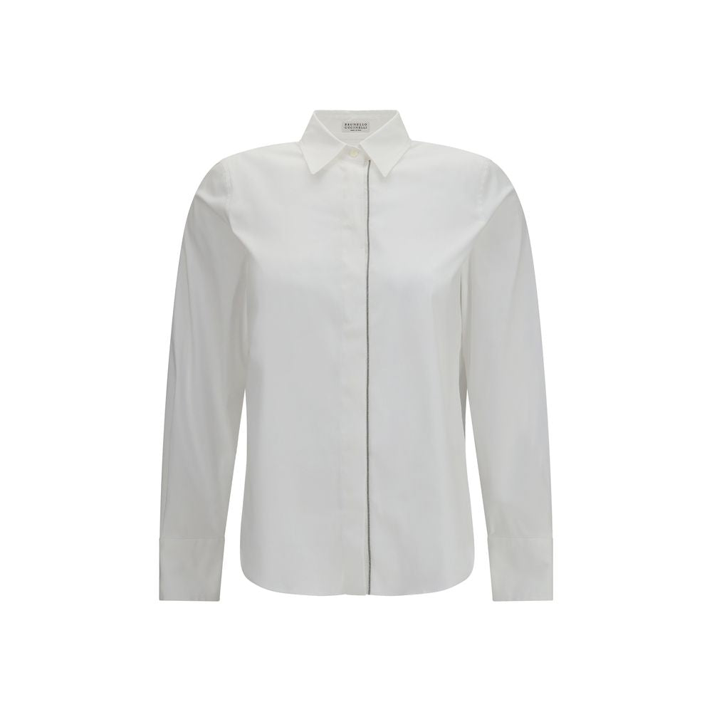 Brunello Cucinelli White Cotton Dress Shirt, Designer Elegance