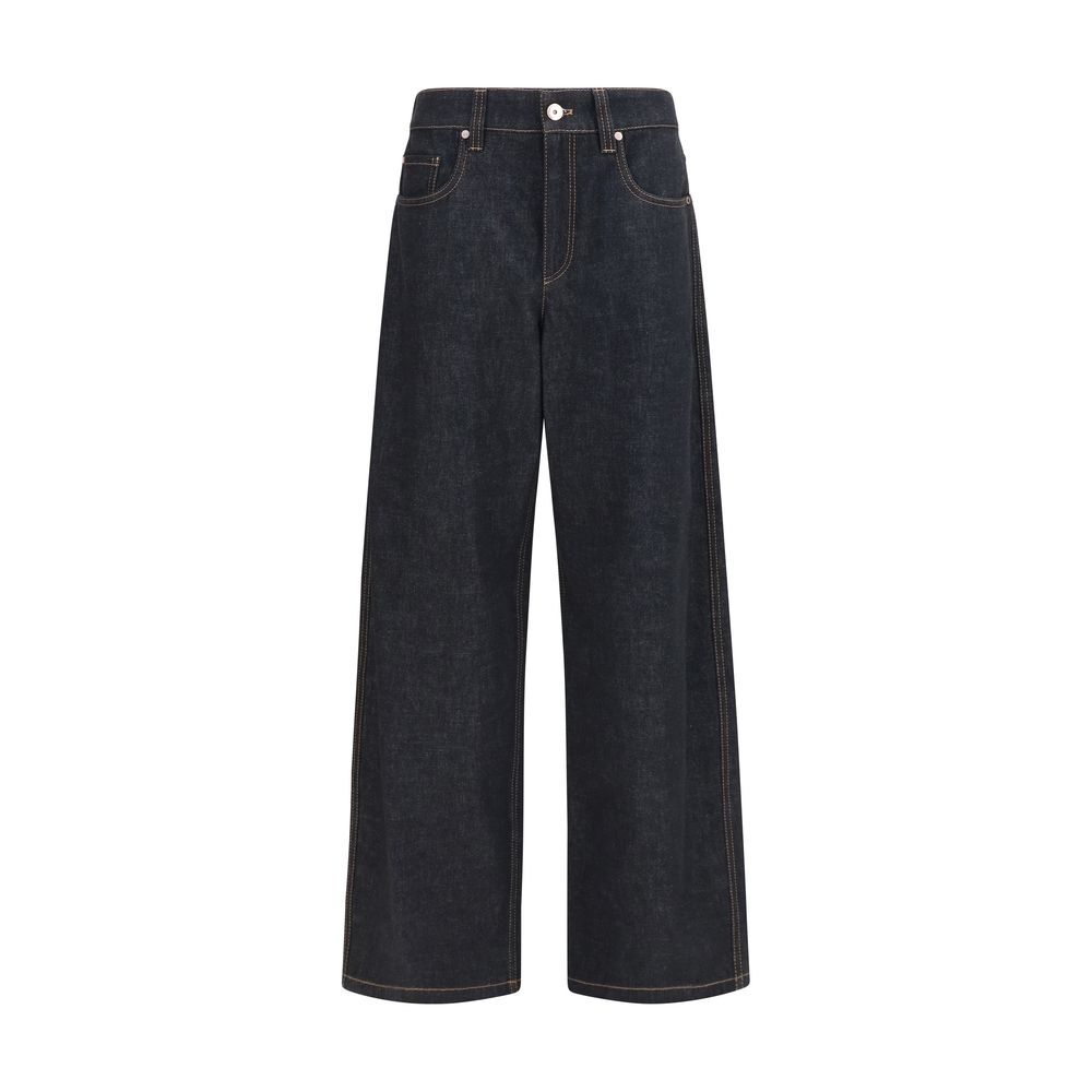 Indulge in the exquisite Brunello Cucinelli Blue Cotton Straight-Leg Jeans, crafted from sumptuous cotton for unparalleled elegance and versatility in every occasion.