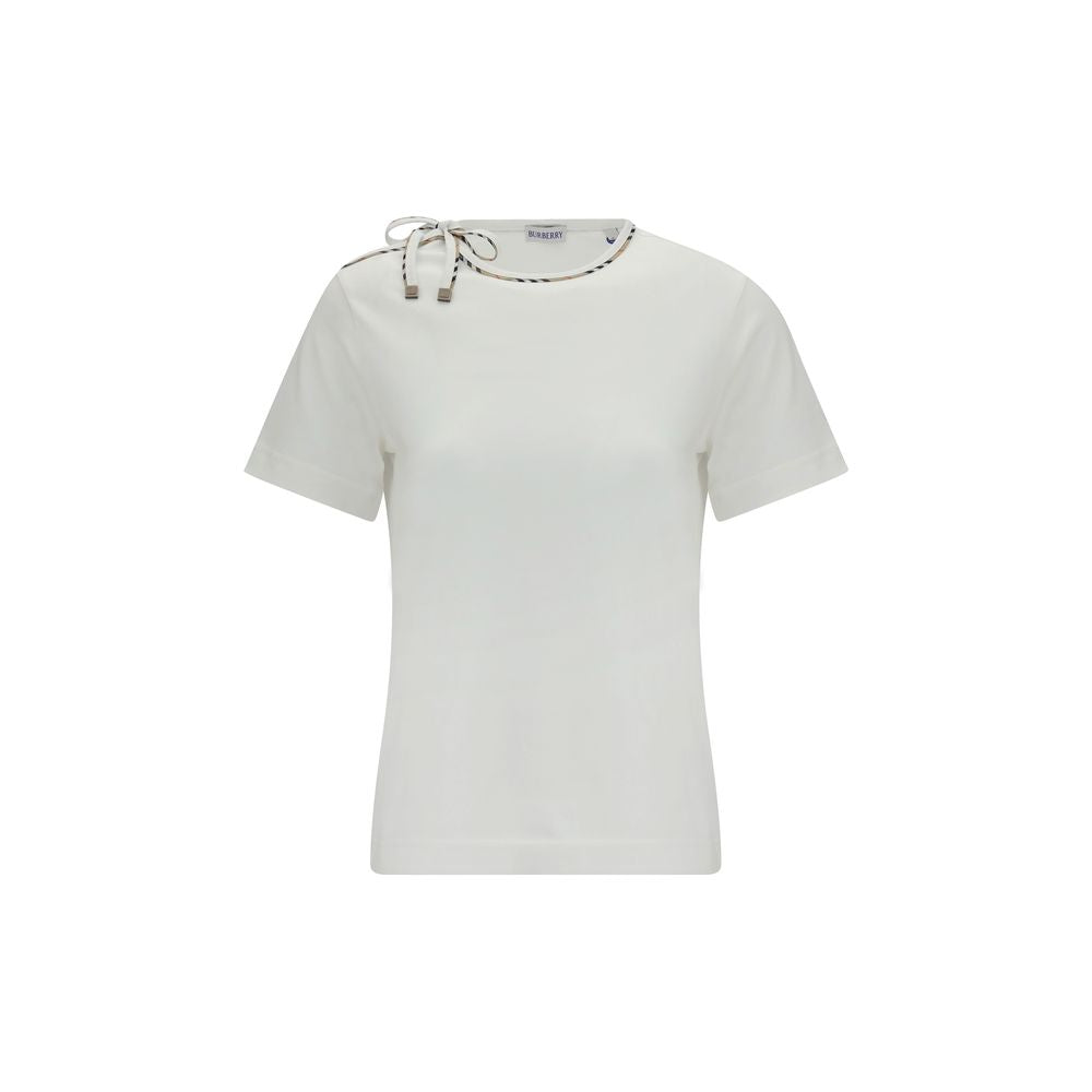 Indulge in the Burberry White Cotton T-Shirt, a masterpiece of refined craftsmanship and luxurious detail, perfect for those who embrace elegance and sophistication.