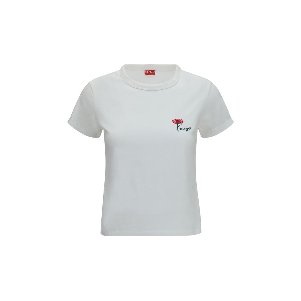 Elevate your wardrobe with the Kenzo White Cotton T-Shirt, a masterpiece of embroidered elegance that embodies sophistication and effortless style for every occasion.