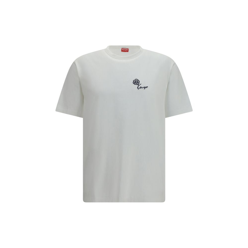 Elevate your wardrobe with the Kenzo White Cotton T-Shirt, a luxurious blend of comfort and artistry featuring the iconic "Kenzo Tulip" motif, perfect for the discerning individual.