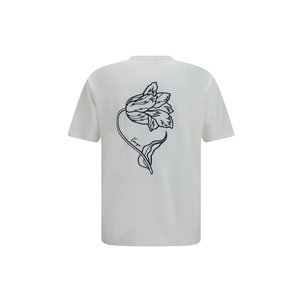 Experience the allure of the Kenzo White Cotton T-Shirt, a luxurious blend of comfort and artistry, featuring the iconic "Kenzo Tulip" motif for timeless elegance.
