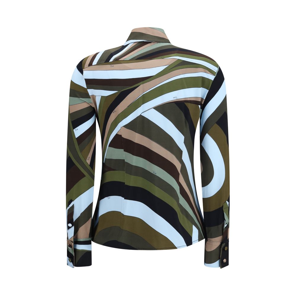 Elevate your wardrobe with the Emilio Pucci Multicolor Viscose Pattern Shirt, a luxurious blend of iridescent elegance and exquisite craftsmanship for timeless sophistication.