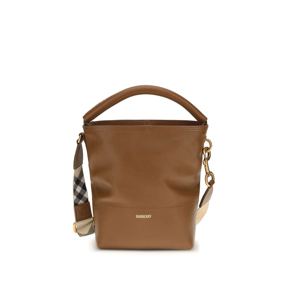 Elevate your style with the Burberry Brown Calf Leather Bos Taurus Bucket Bag, a masterpiece of craftsmanship that embodies contemporary elegance and timeless luxury.