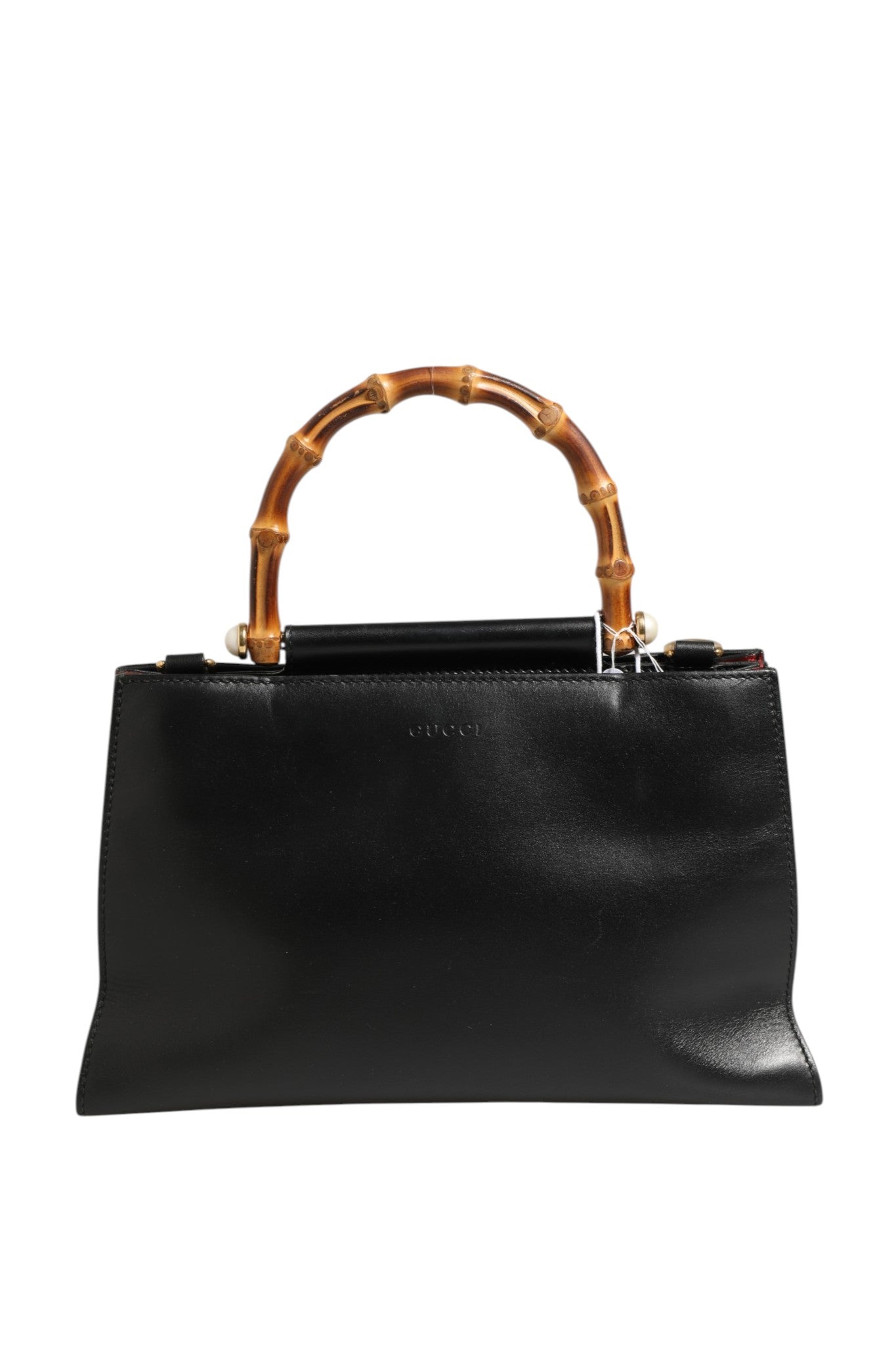 Elevate your style with the Gucci Nymphaea Bamboo Top Handle Leather Bag, a masterpiece of craftsmanship and timeless elegance, perfect for the discerning connoisseur.