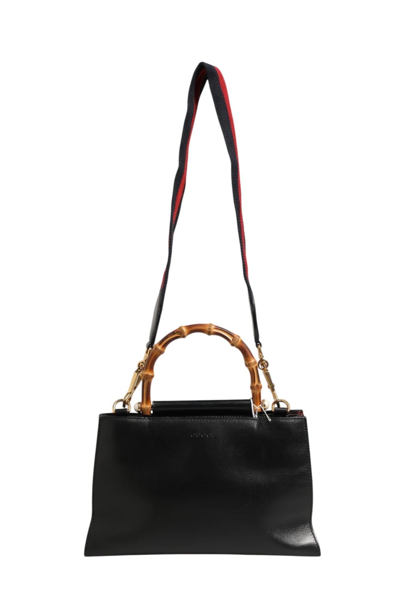 Indulge in the timeless elegance of the Gucci Nymphaea Bamboo Top Handle Leather Bag, a masterpiece of craftsmanship that embodies luxury and sophistication for every occasion.