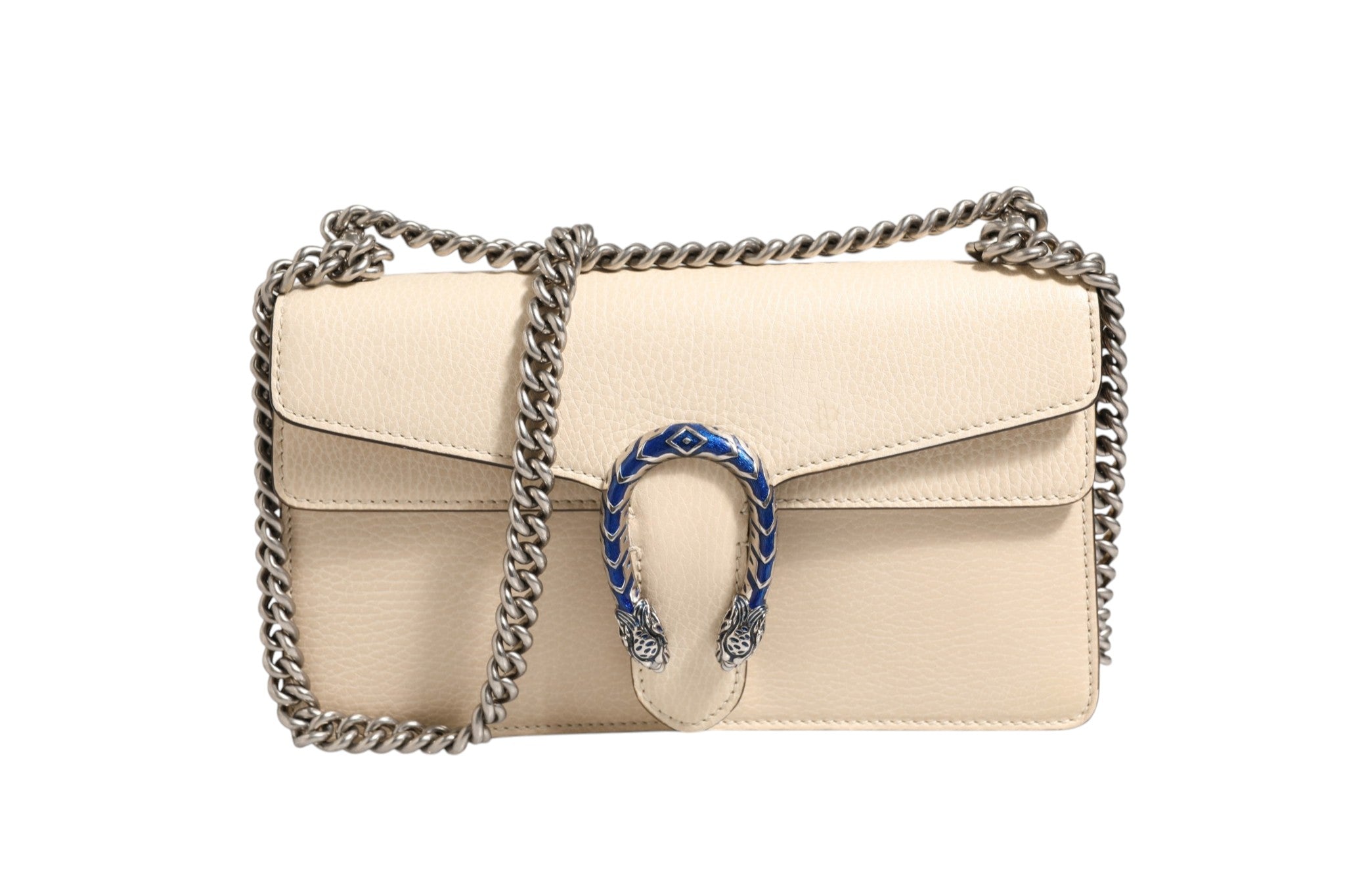 Indulge in the exquisite Gucci Dionysus White Leather Handbag, a timeless masterpiece of luxury craftsmanship that elevates your style with effortless sophistication.