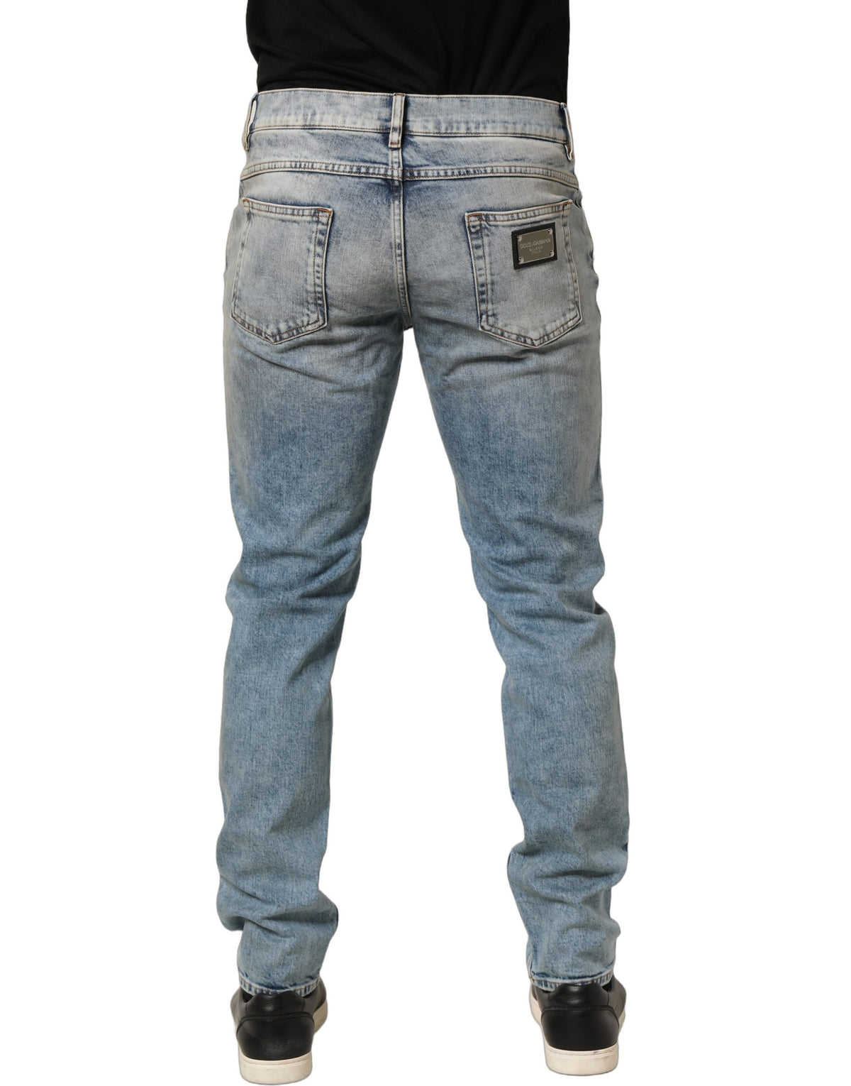 Dolce & Gabbana Blue Washed Mid Waist Straight Denim Jeans