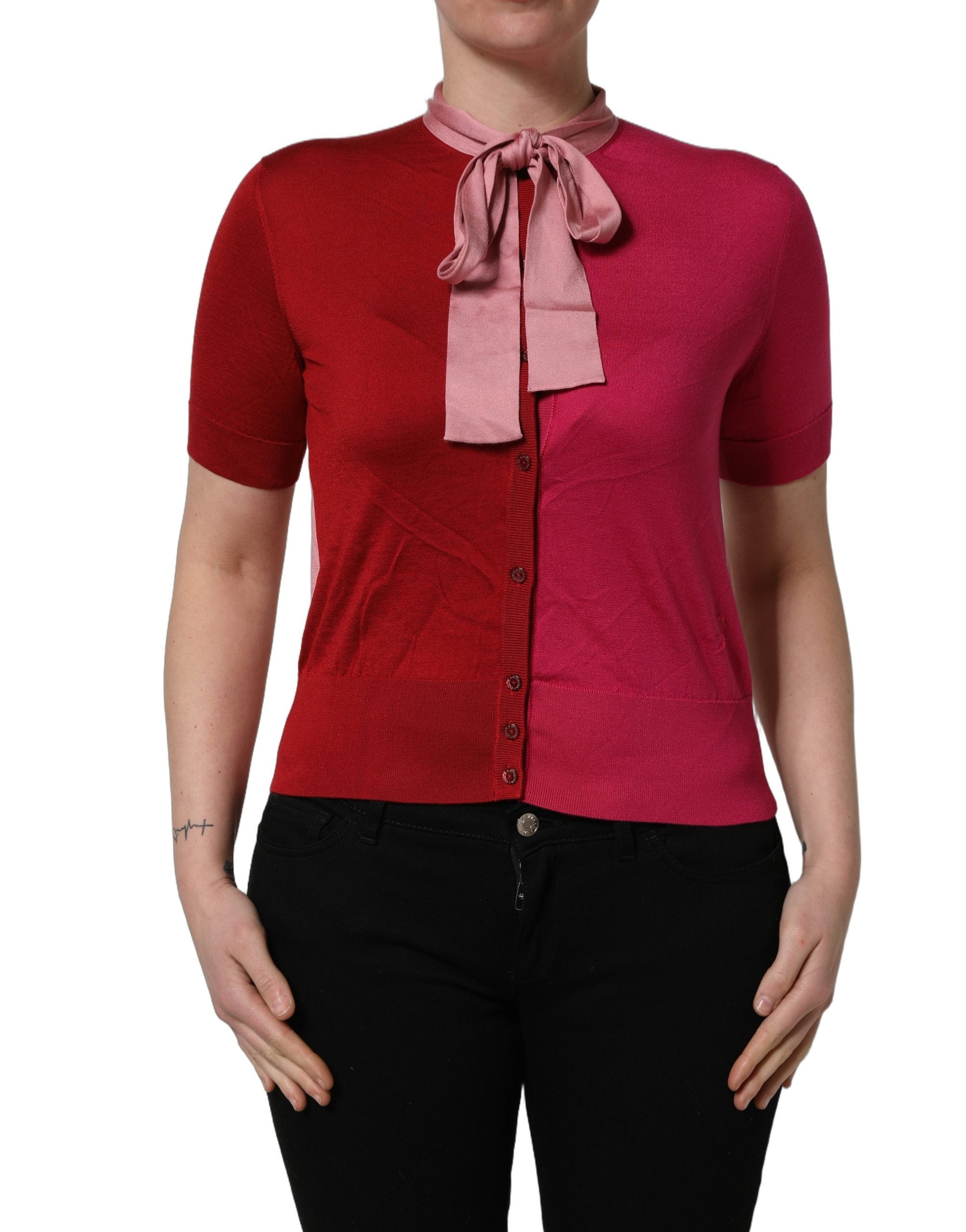 Dolce & Gabbana Pink Silk Ascot Collar Blouse - Timeless Elegance