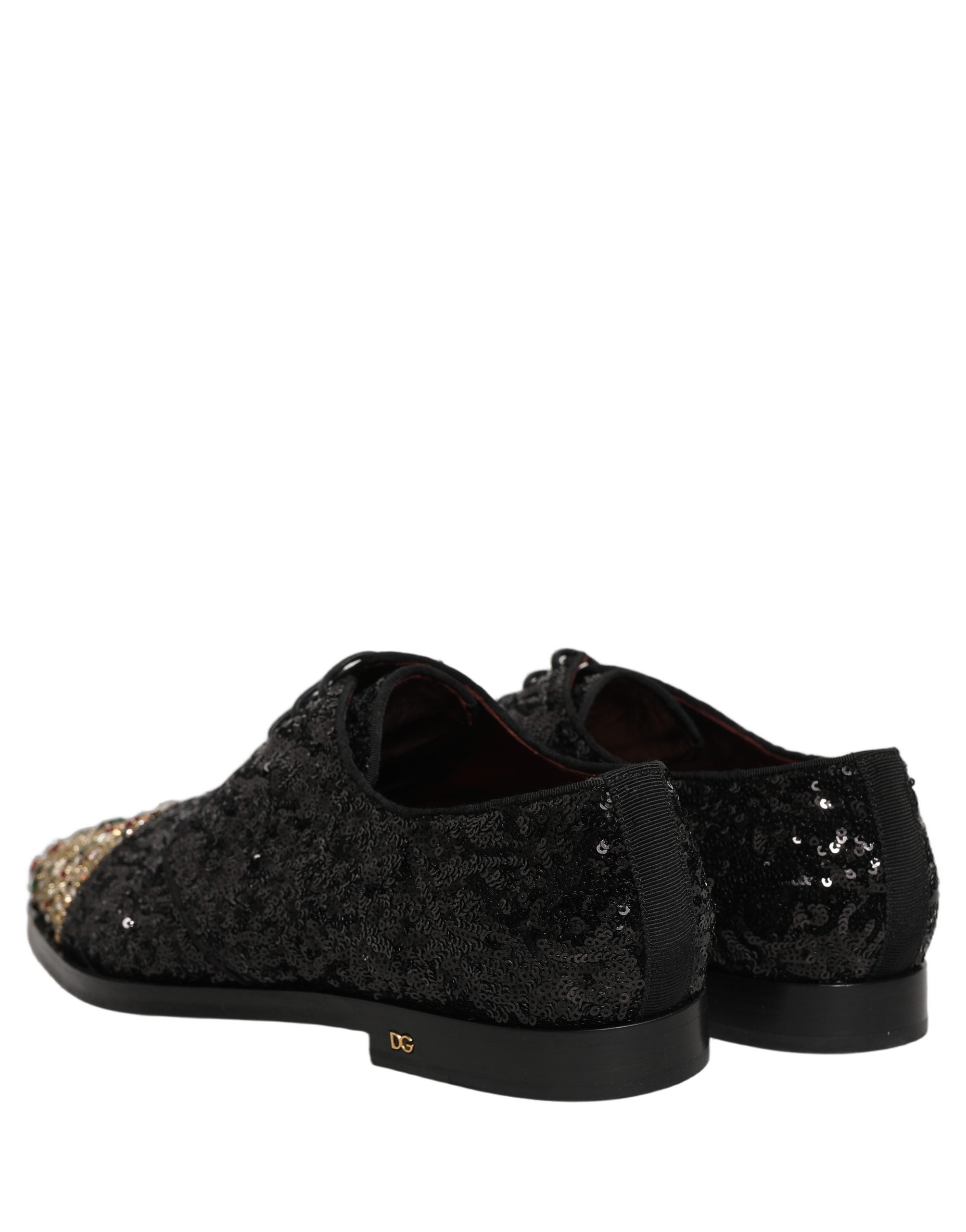Dolce & Gabbana Black Sequin Embellished Men Derby Dress Shoes