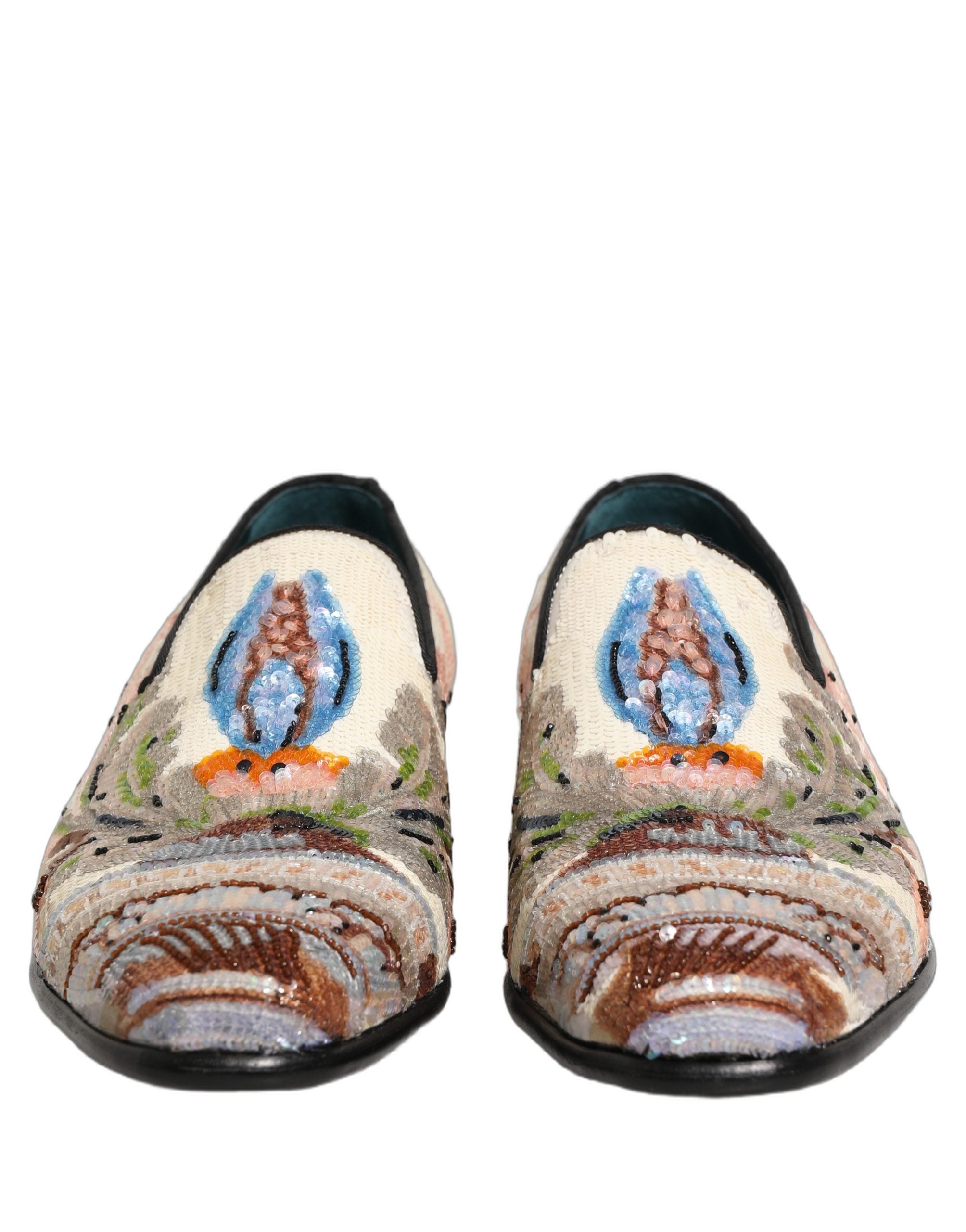 Dolce & Gabbana Multicolor Sequin Embroidered Loafers Couture