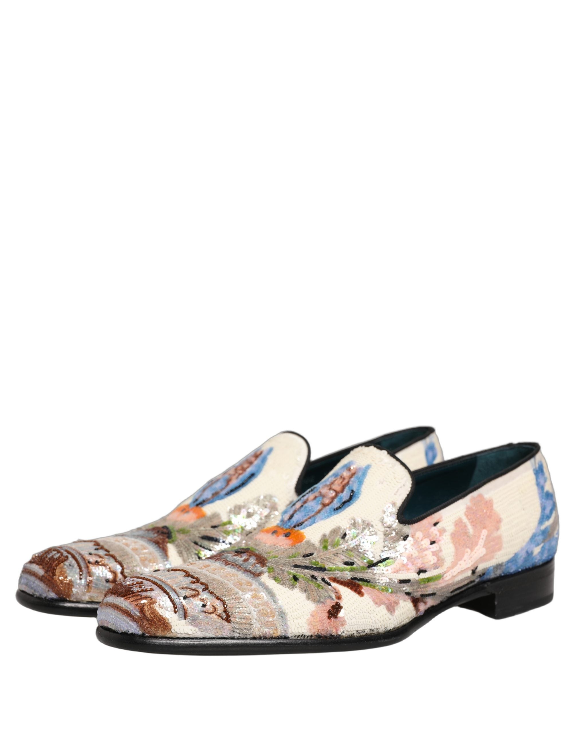 Dolce & Gabbana Multicolor Sequin Embroidered Loafers Couture