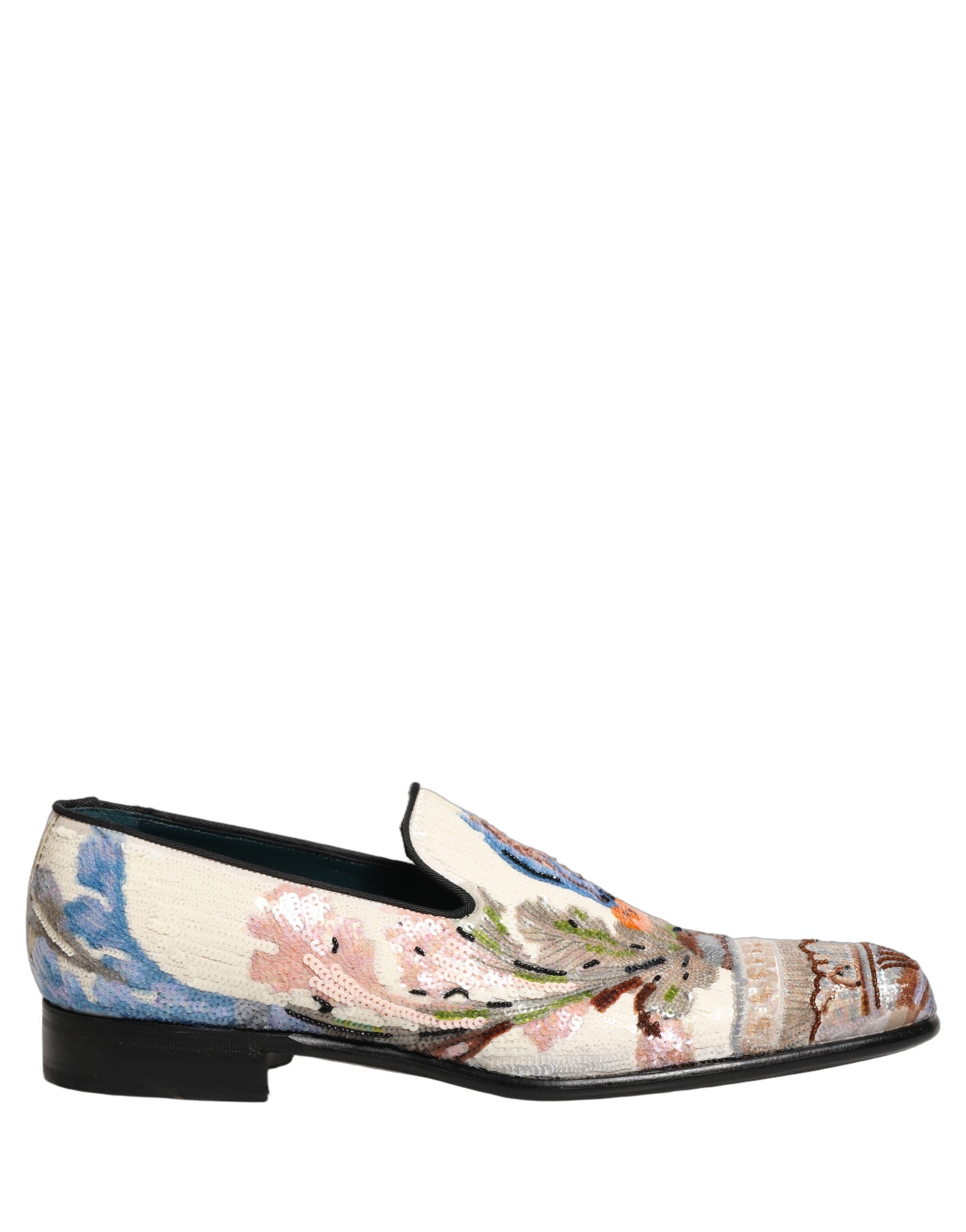 Dolce & Gabbana Multicolor Sequin Embroidered Loafers Couture