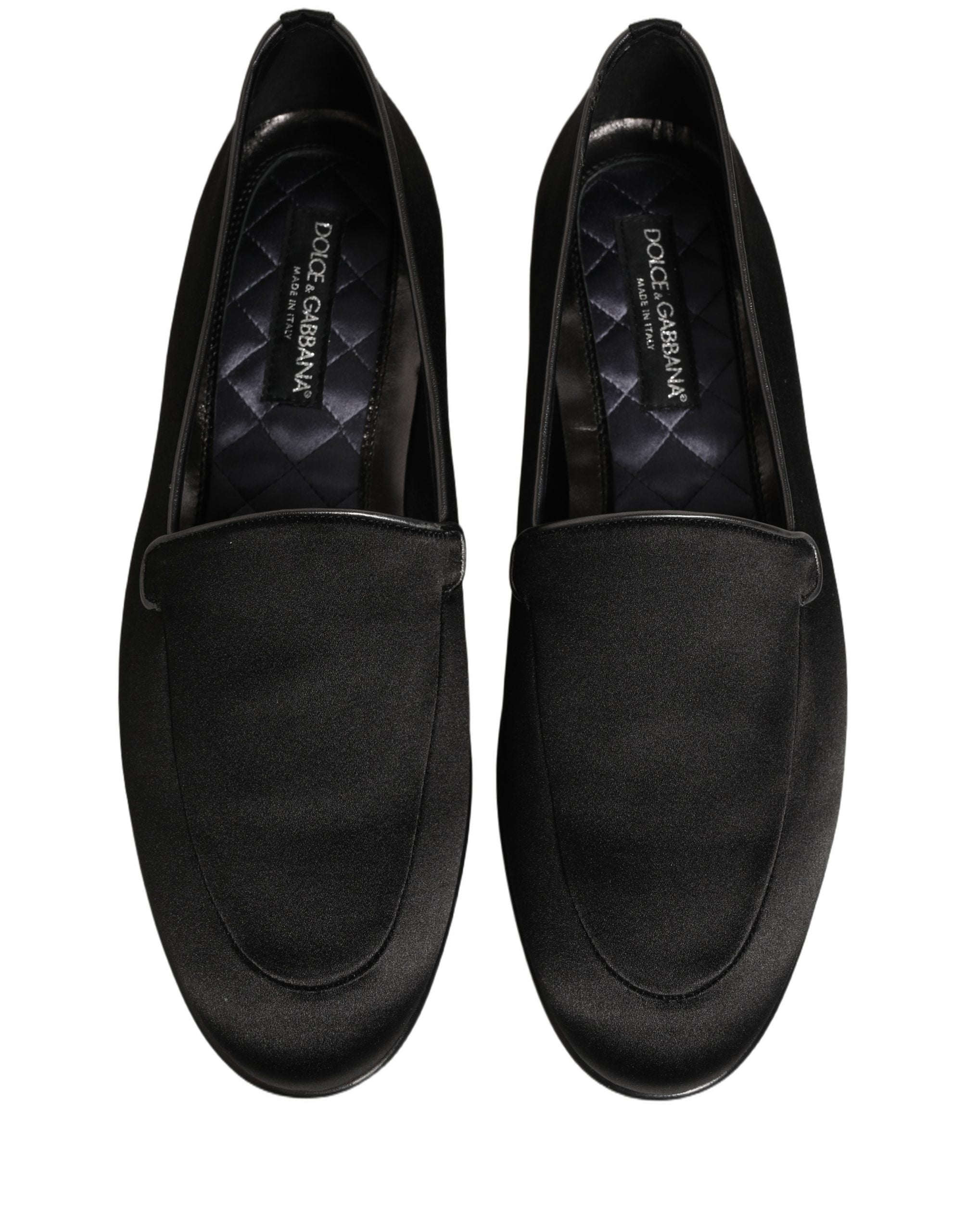 Dolce & Gabbana Black Satin Logo Slip On Loafers - Exquisite Luxury