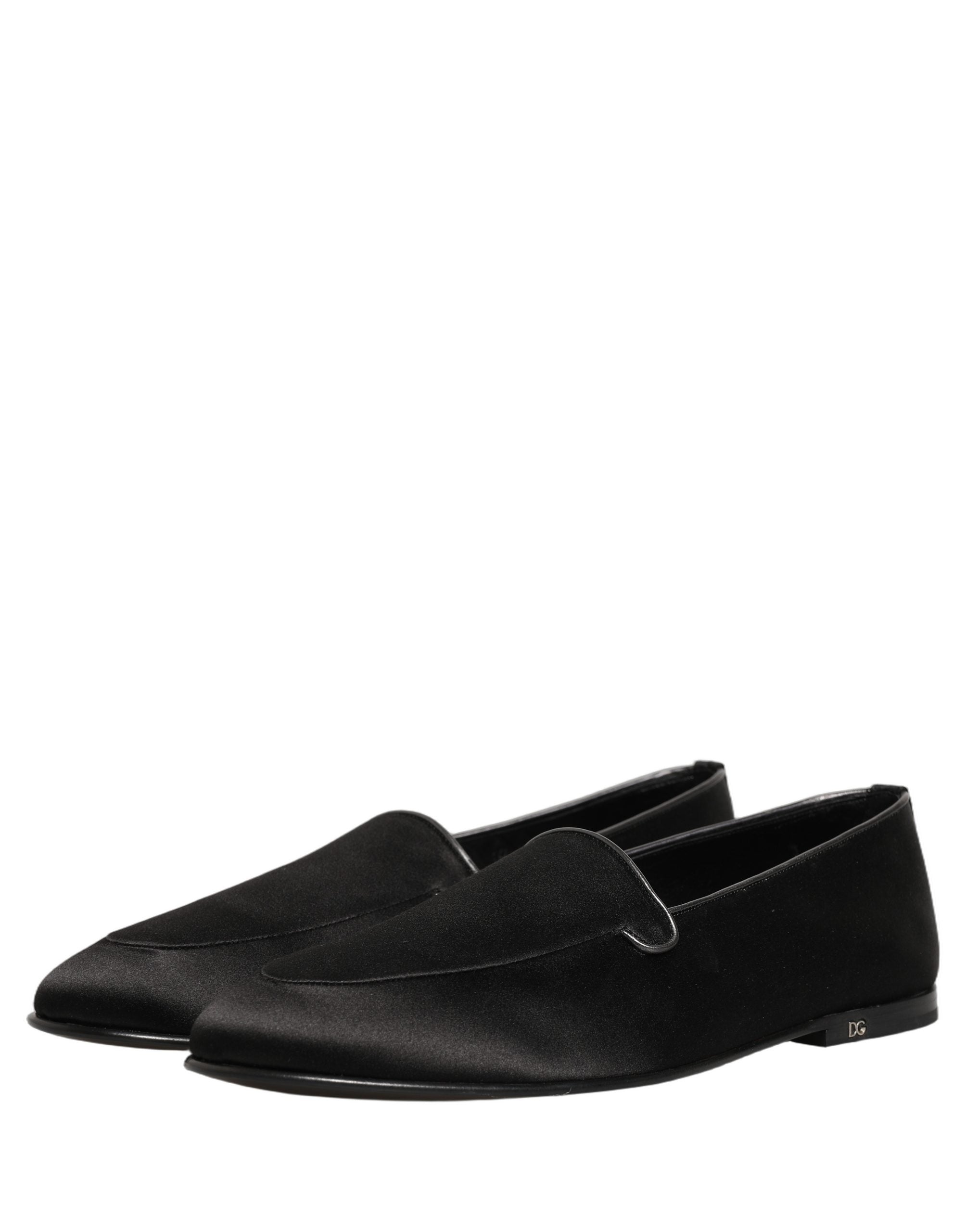 Dolce & Gabbana Black Satin Slip-On Loafers - Exquisite Luxury