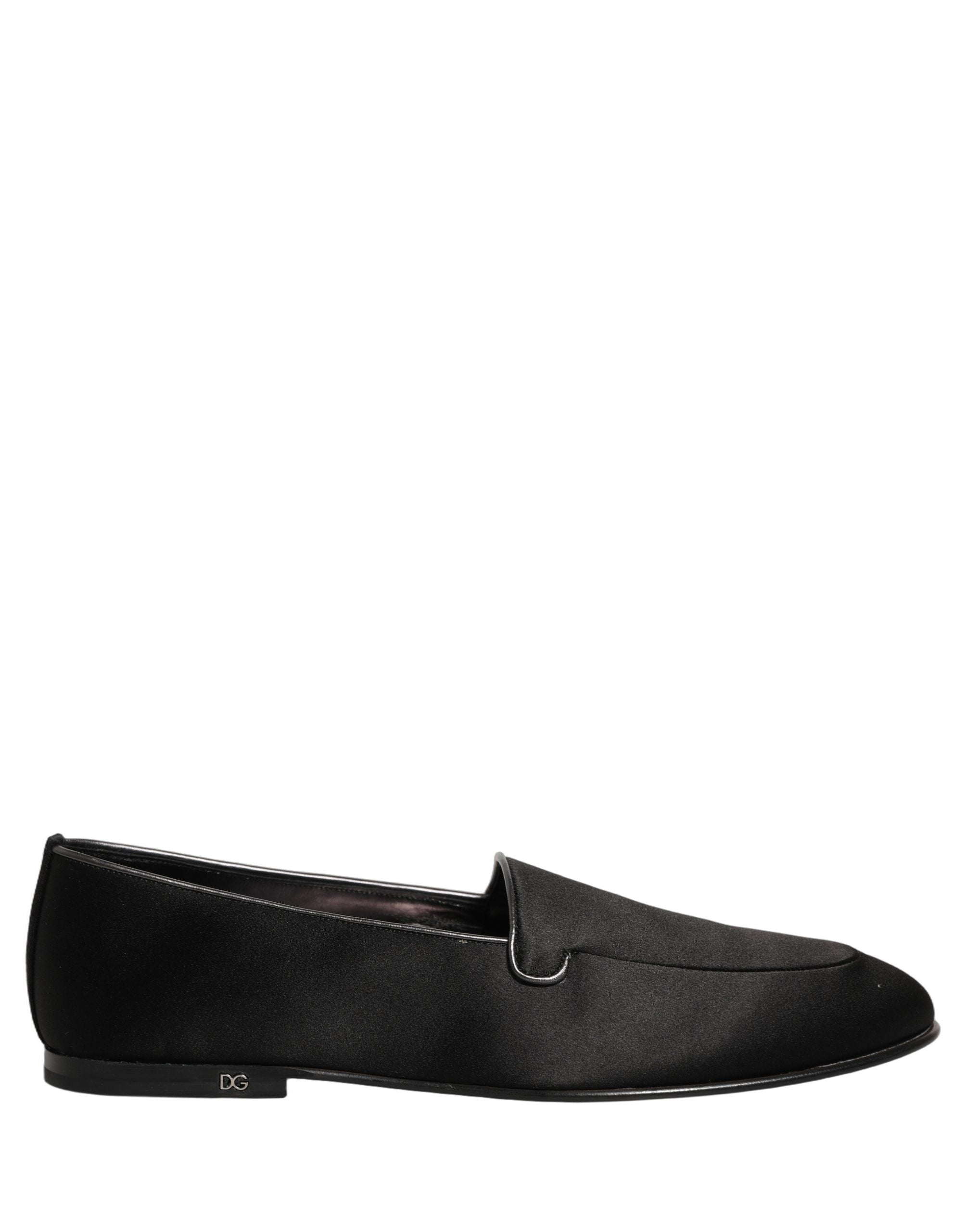 Dolce & Gabbana Black Satin Logo Slip-On Loafers - Luxury Footwear