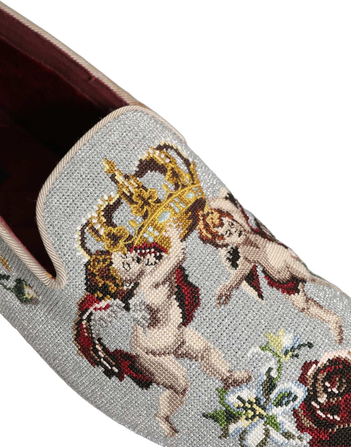 Dolce & Gabbana Gray Crown Rose Embroidered Loafers - Luxury Footwear