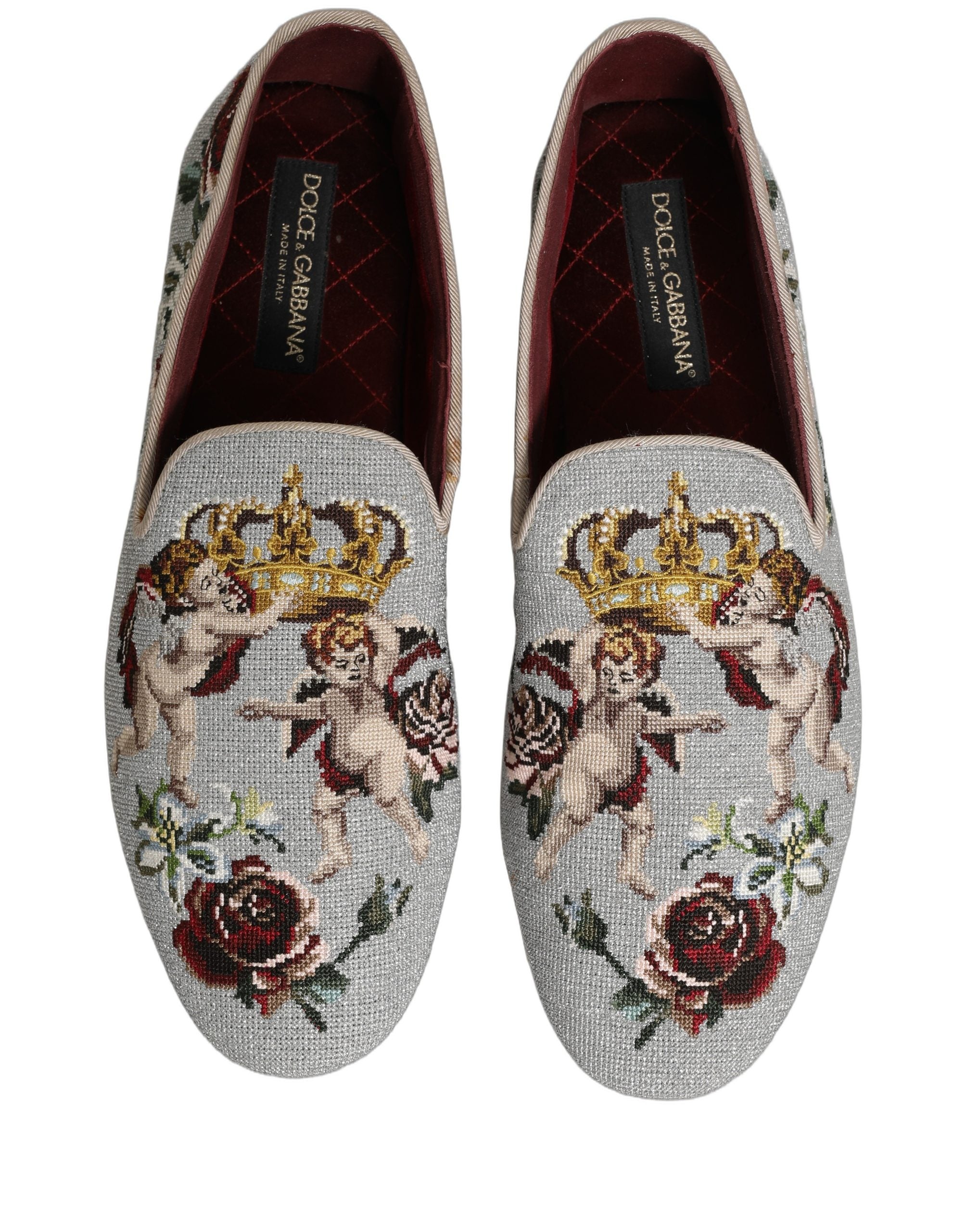 Dolce & Gabbana Gray Crown Rose Angel Loafers - Exquisite Luxury