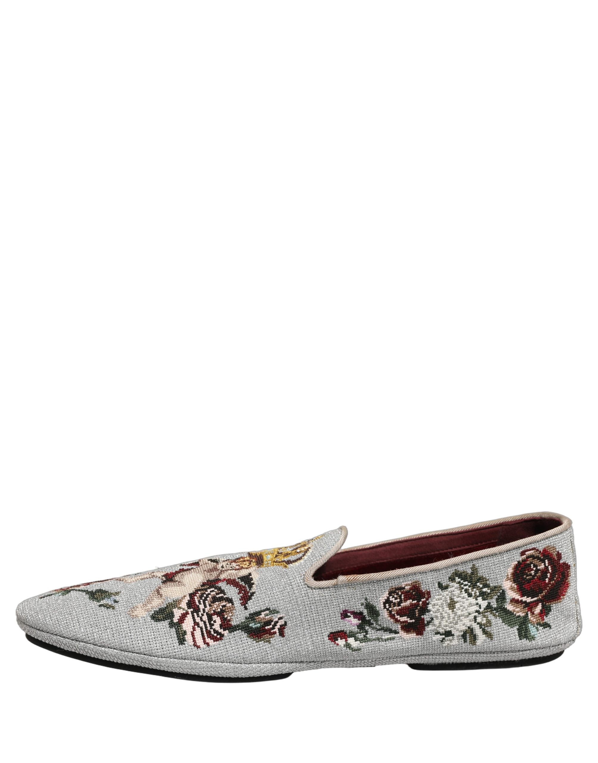 Dolce & Gabbana Gray Crown Rose Loafers - Exquisite Italian Luxury