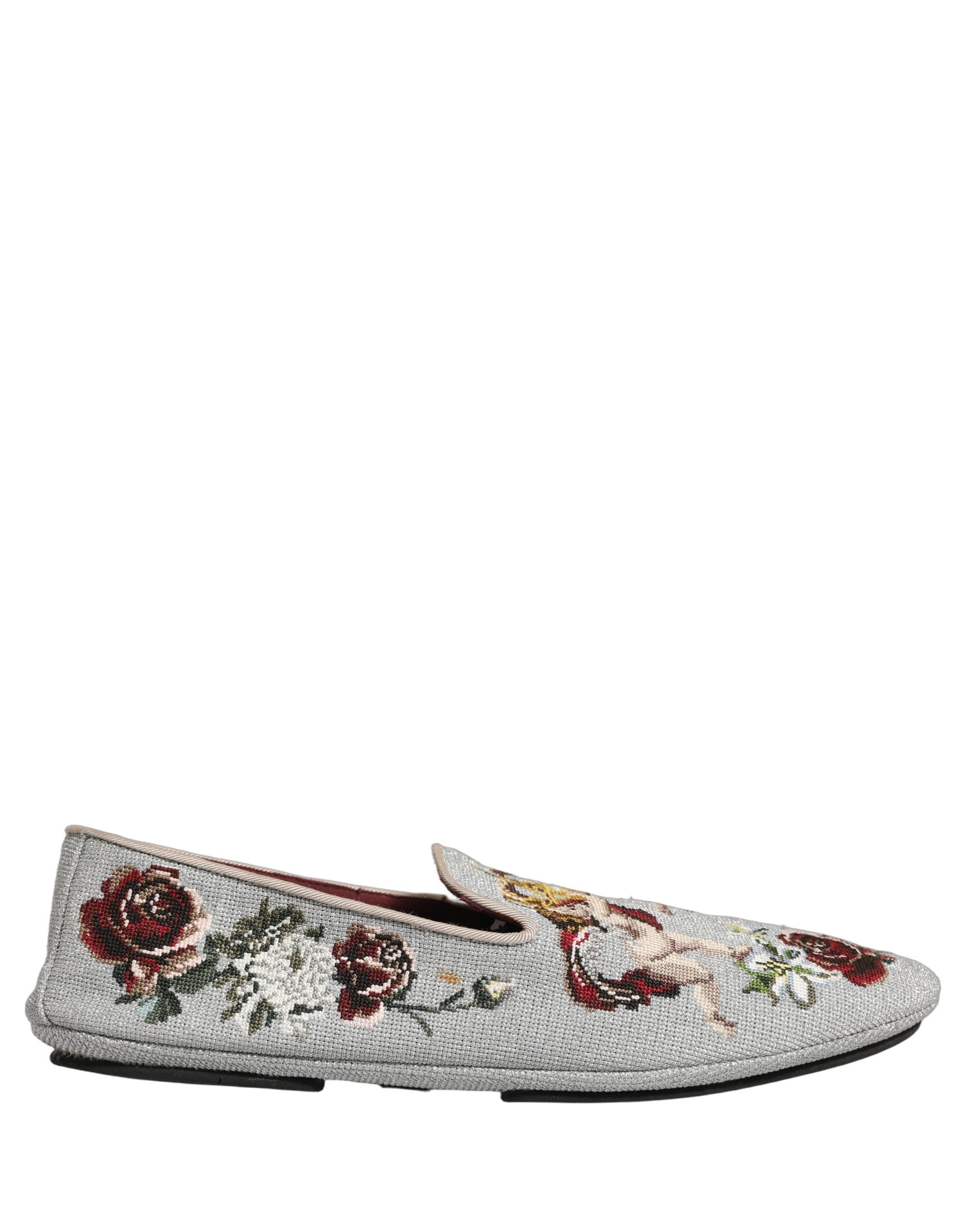 Dolce & Gabbana Gray Crown Rose Loafers - Exquisite Italian Craftsmanship