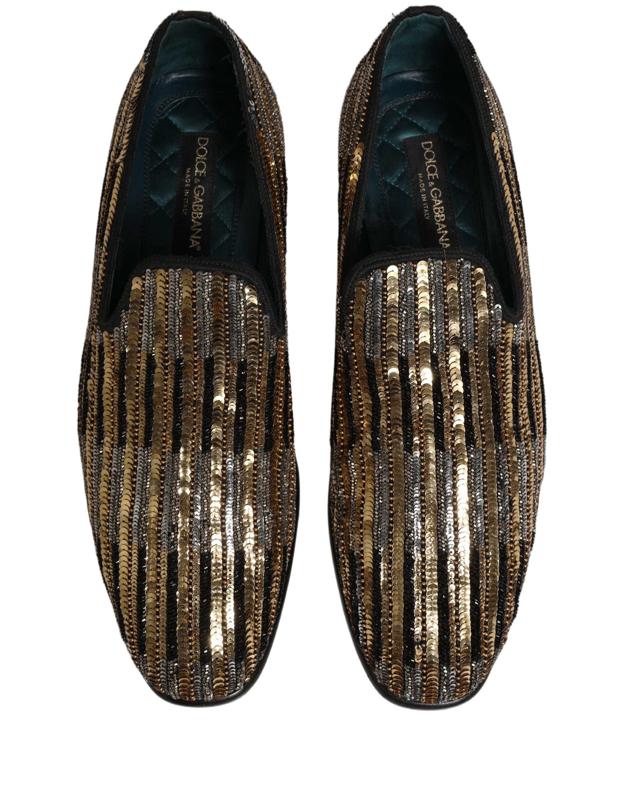 Dolce & Gabbana Gold Sequin Loafers - Artisanal Elegance