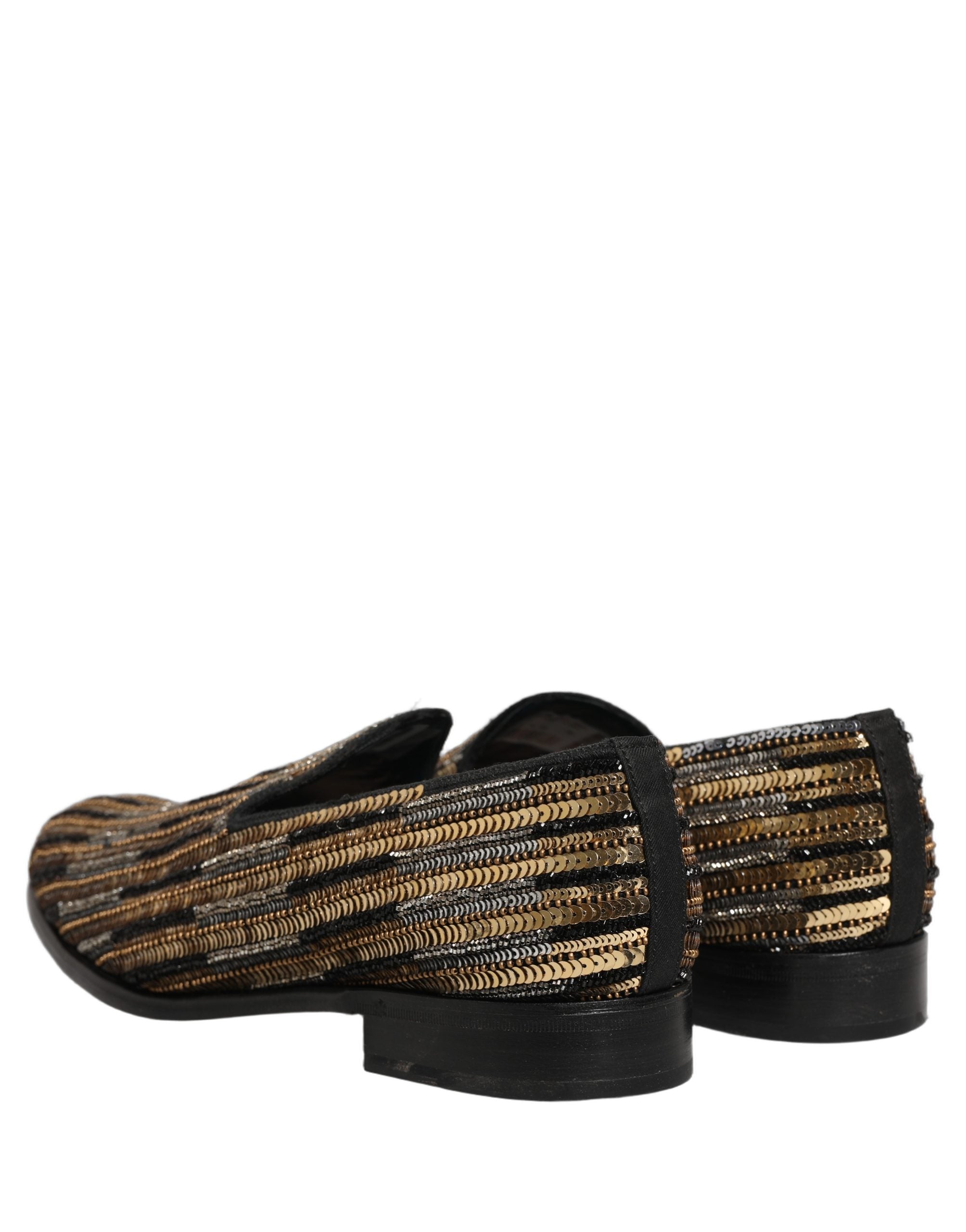 Dolce & Gabbana Gold Striped Sequin Loafers - Artisanal Elegance