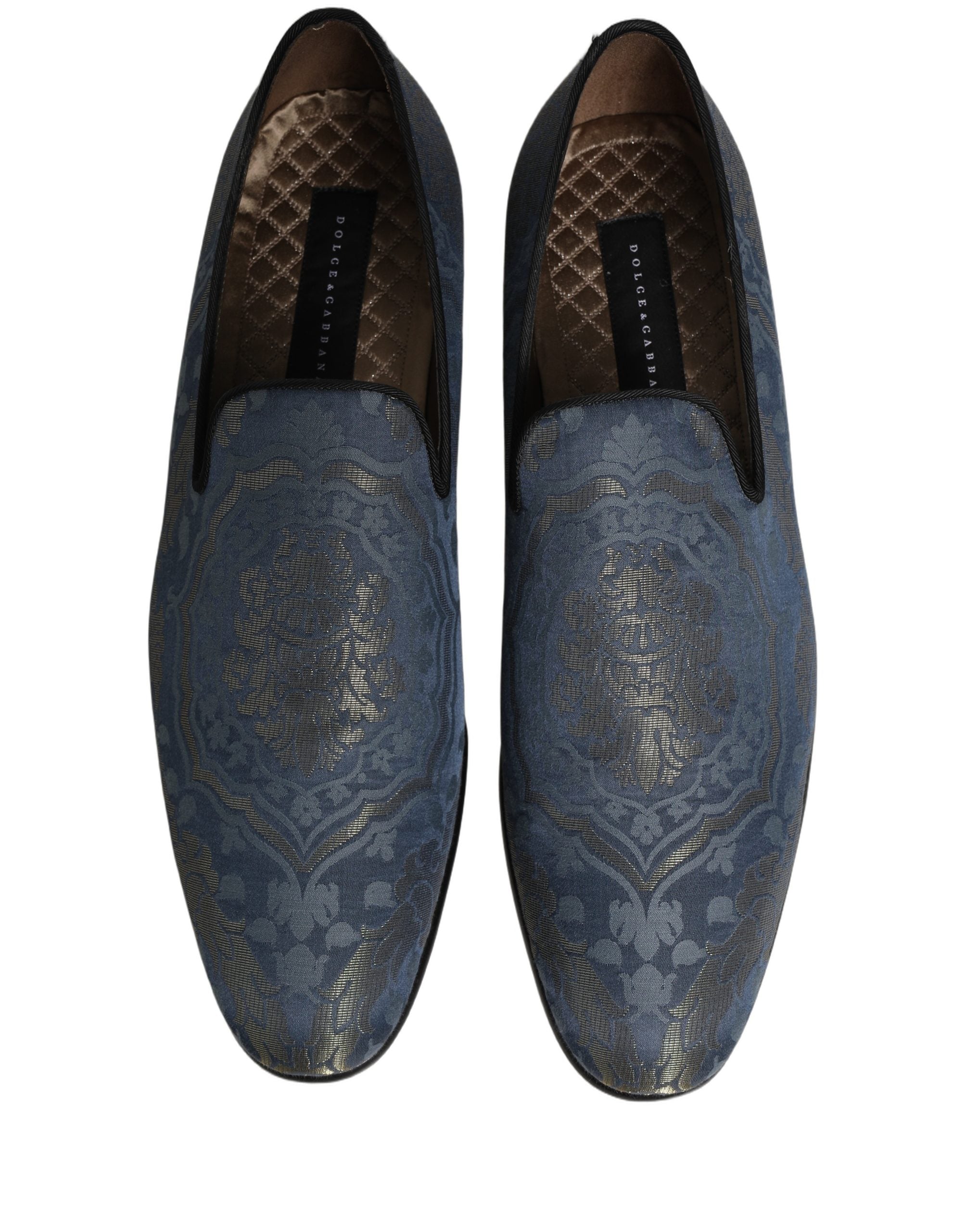 Dolce & Gabbana Blue Floral Brocade Slip-On Loafers, Luxe Elegance