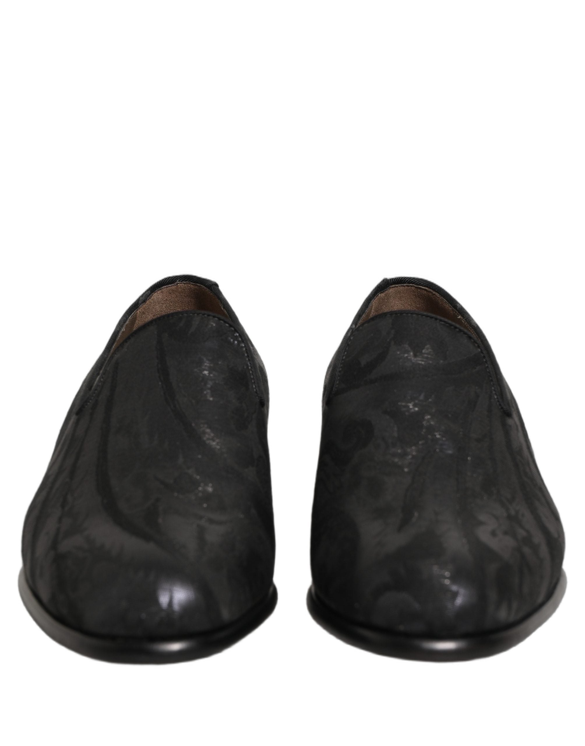 Dolce & Gabbana Black Brocade Slip-On Loafers for Elegant Sophistication