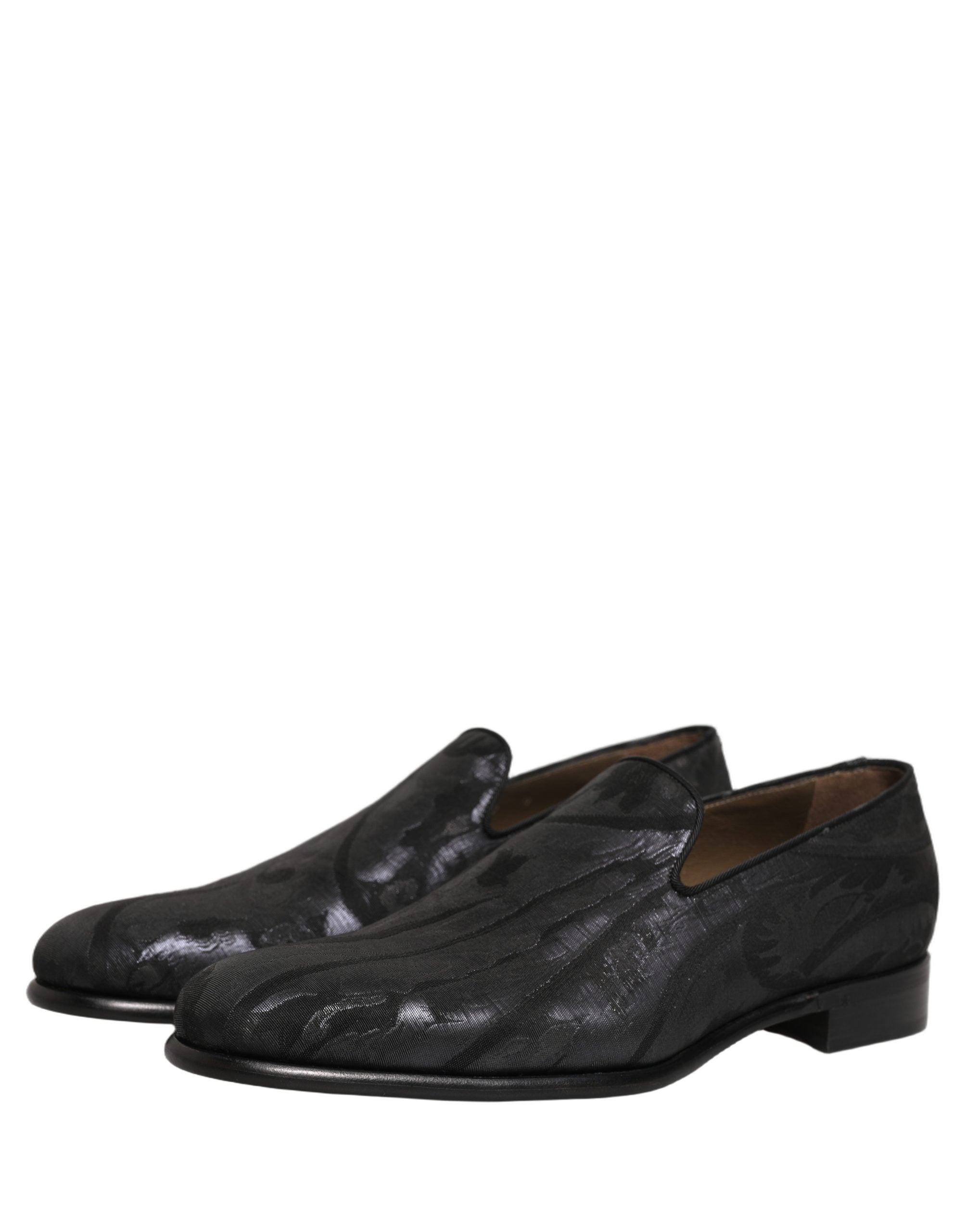 Dolce & Gabbana Black Brocade Slip-On Dress Loafers for Elegance