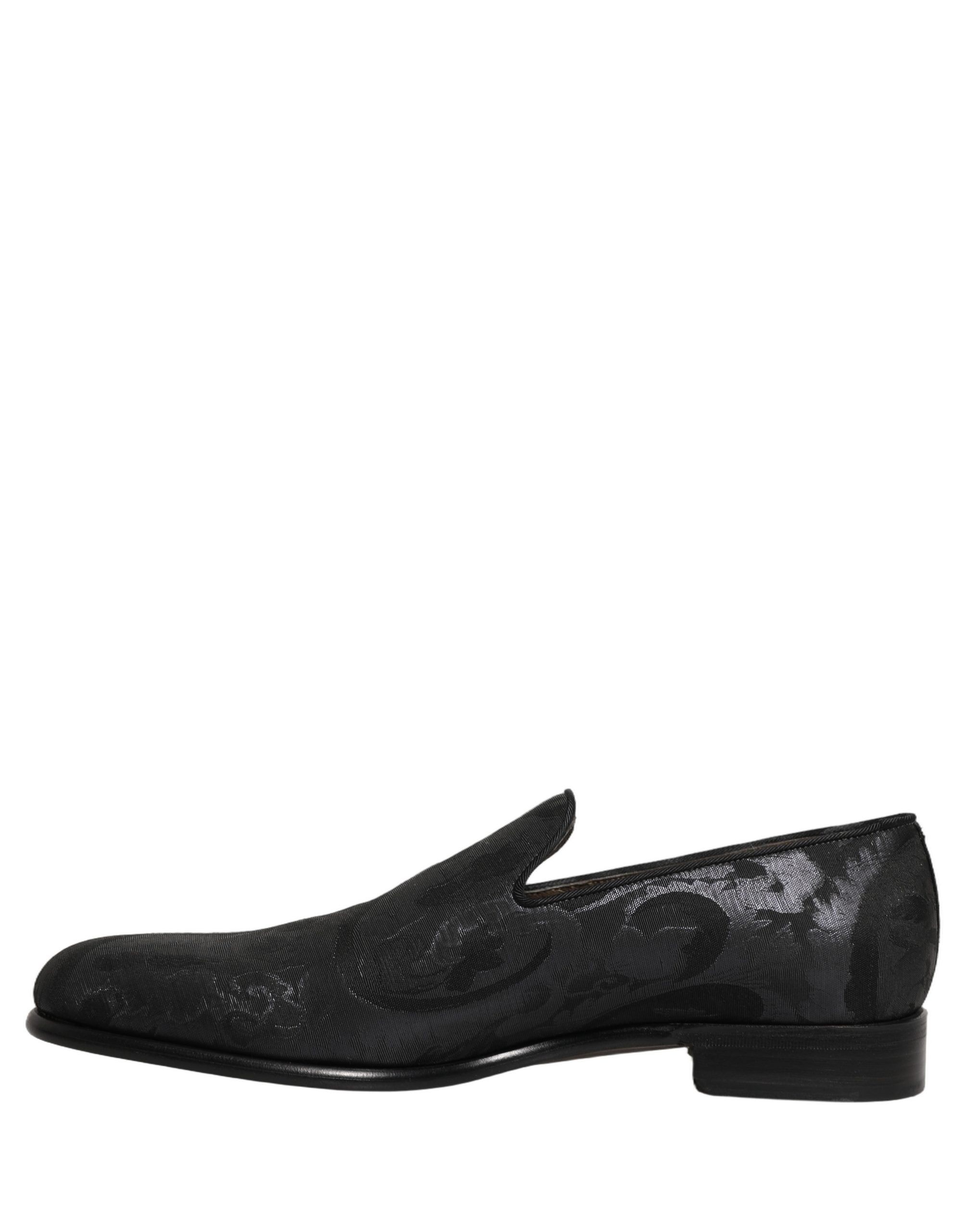 Dolce & Gabbana Black Brocade Slip-On Dress Loafers for Elegance