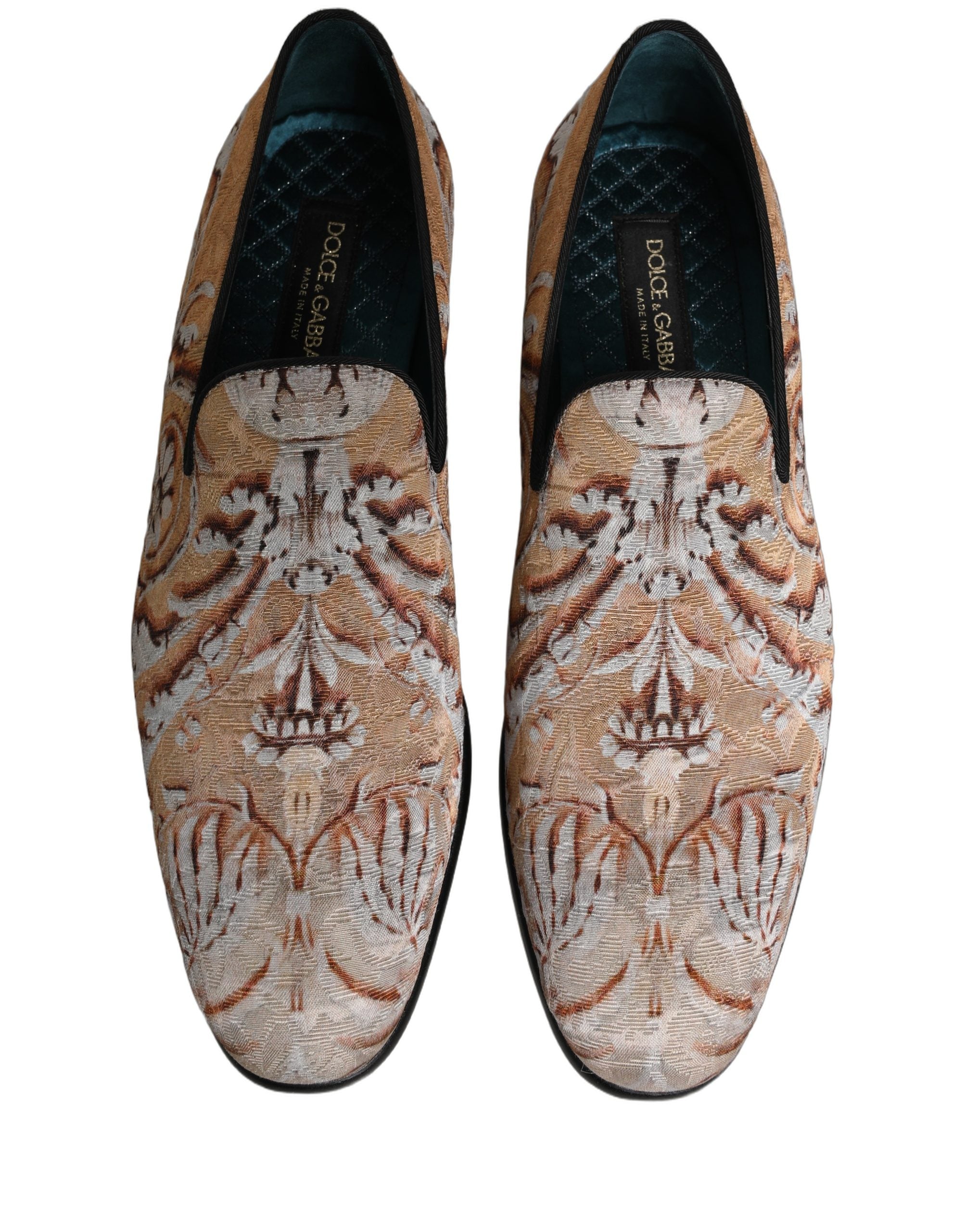 Dolce & Gabbana Beige Brocade Slip-On Dress Loafers for Timeless Elegance