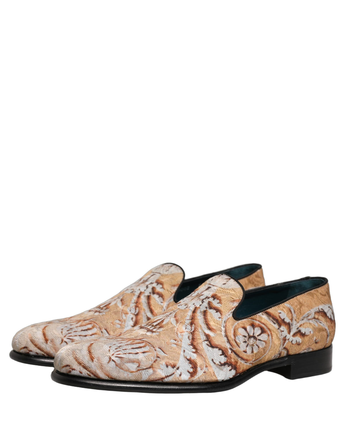 Dolce & Gabbana Beige Brocade Slip-On Dress Loafers for Timeless Elegance