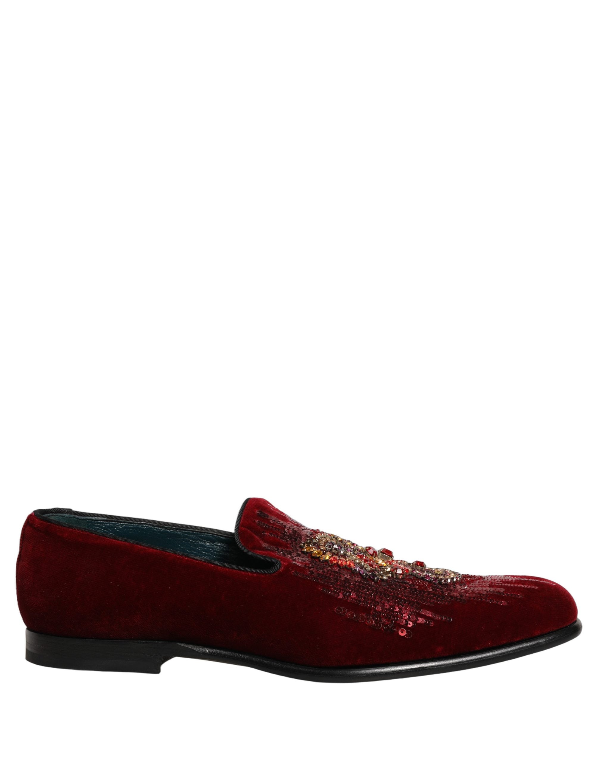 Dolce & Gabbana Maroon Sequin Gemstone Loafers - Luxe Elegance