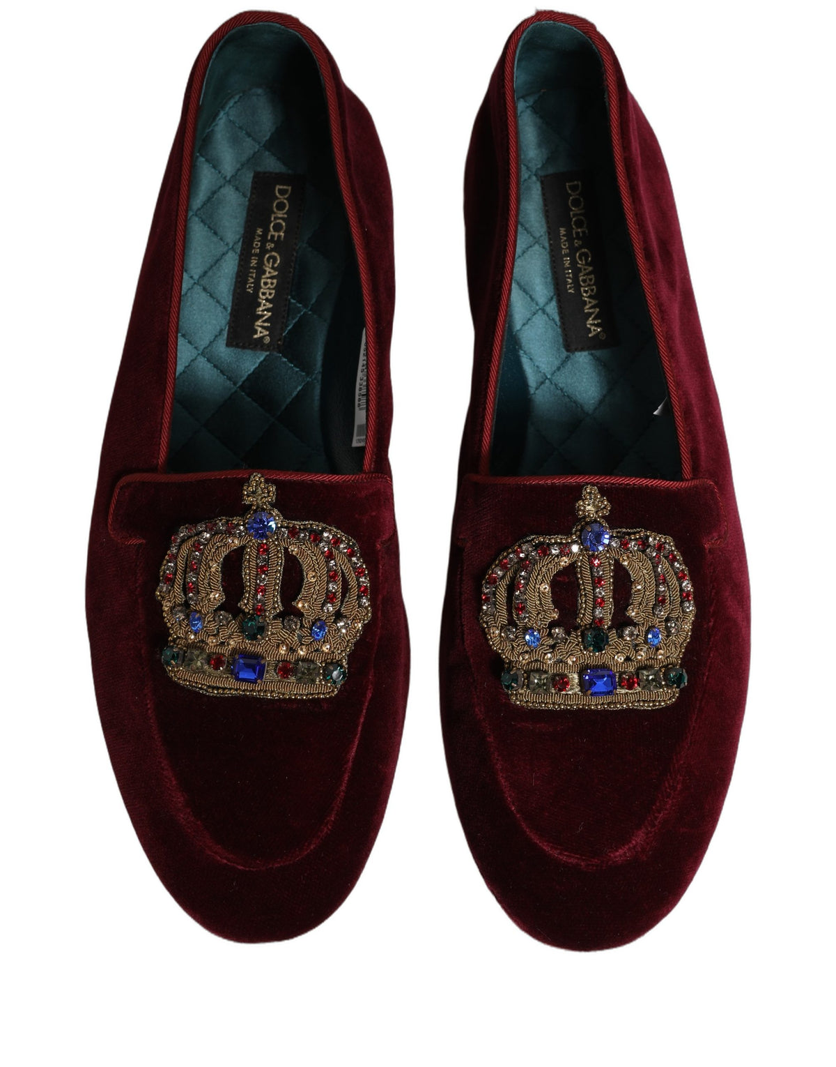 Dolce & Gabbana Burgundy Velvet Crown Loafers - Luxe Elegance