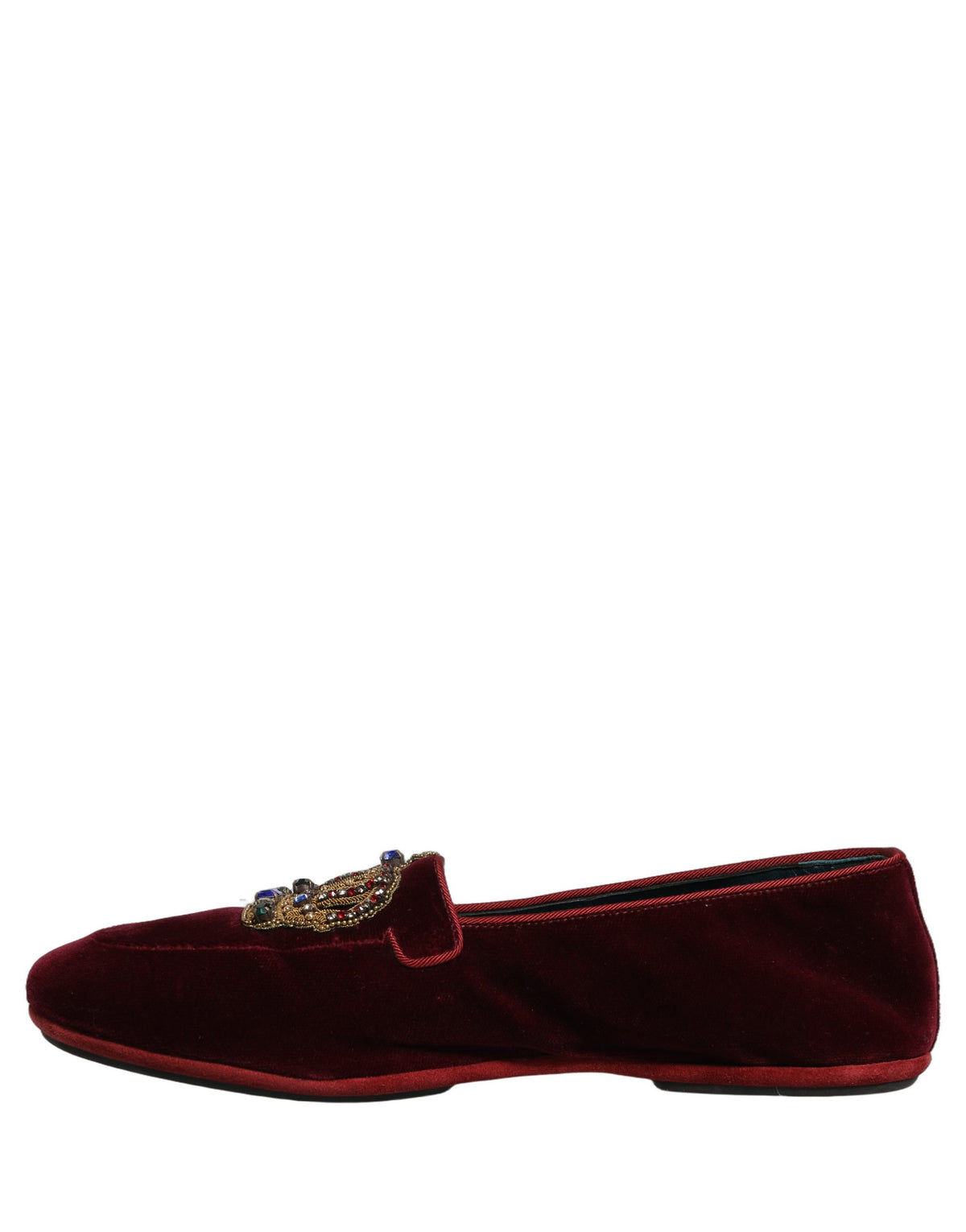 Dolce & Gabbana Burgundy Velvet Crown Loafers - Luxe Elegance