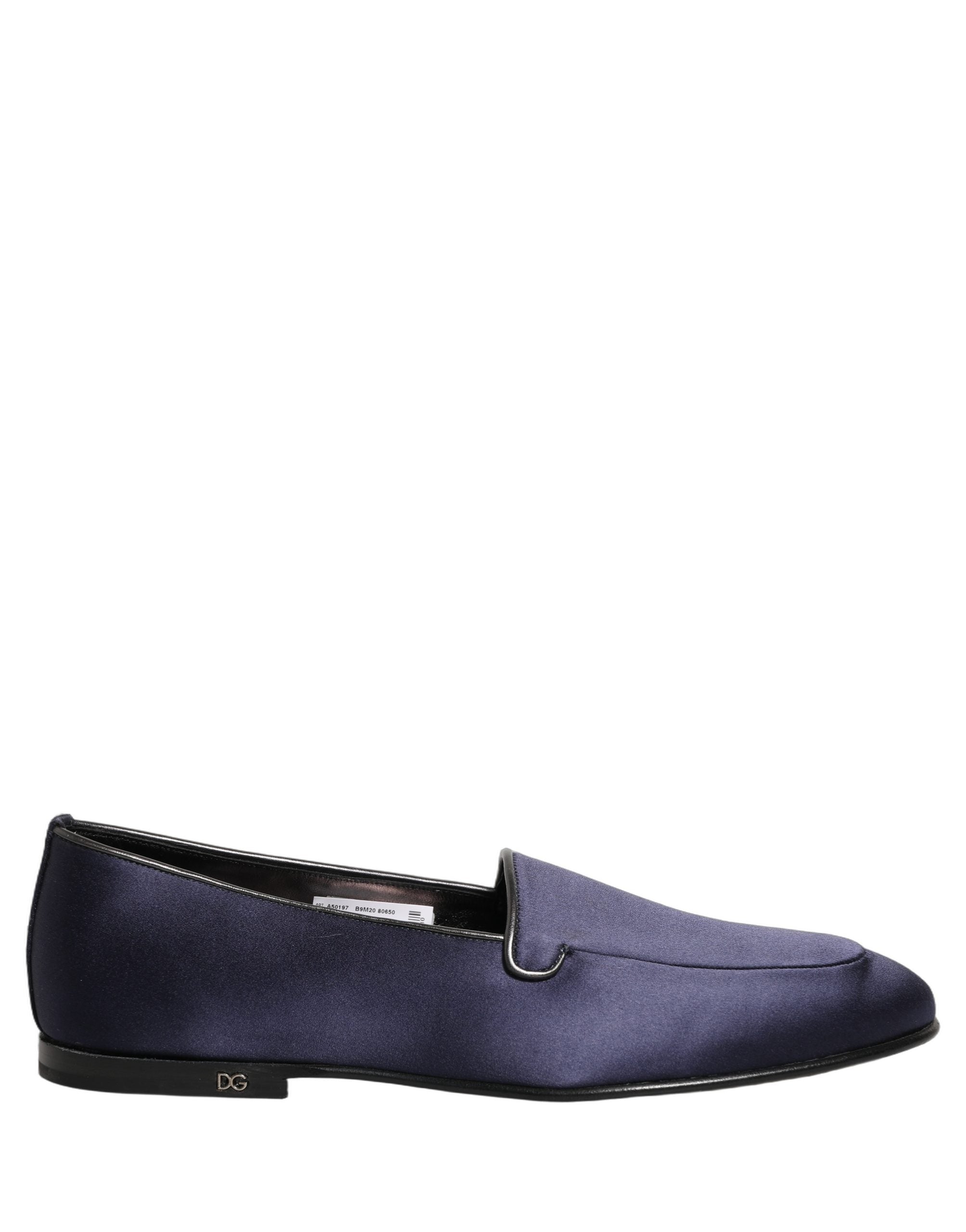 Dolce & Gabbana Blue Satin Slip-On Loafers for Timeless Elegance
