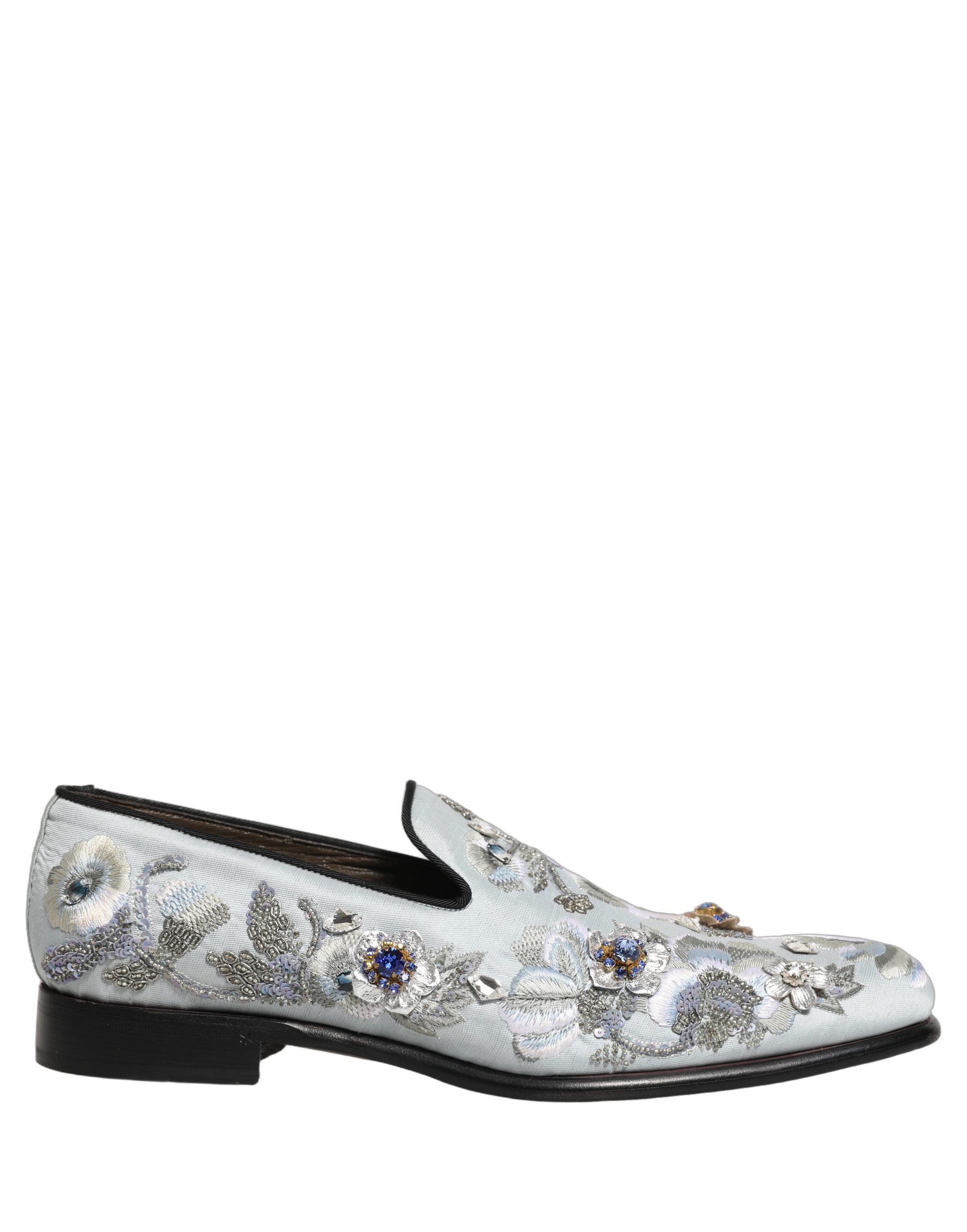 Dolce & Gabbana White Floral Embellished Men Loafers Shoes