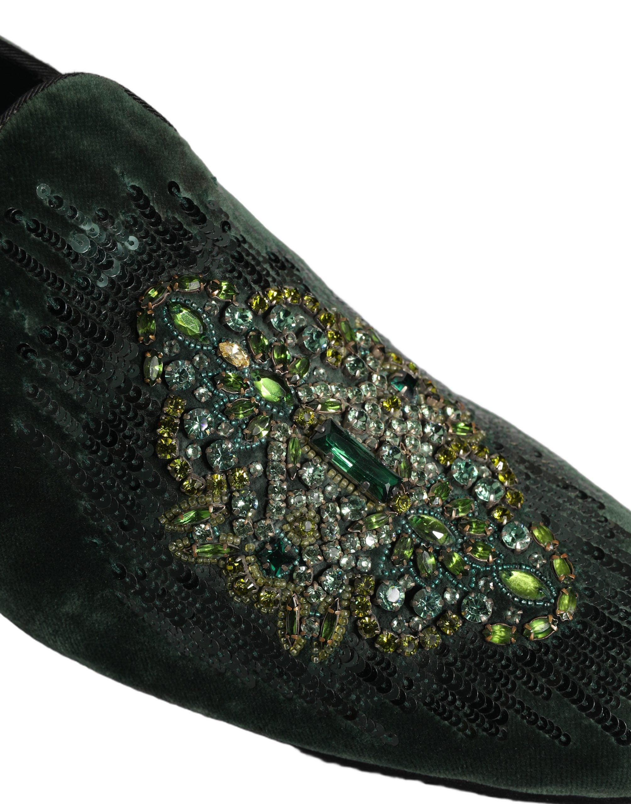 Dolce & Gabbana Green Velvet Embellished Dress Loafers