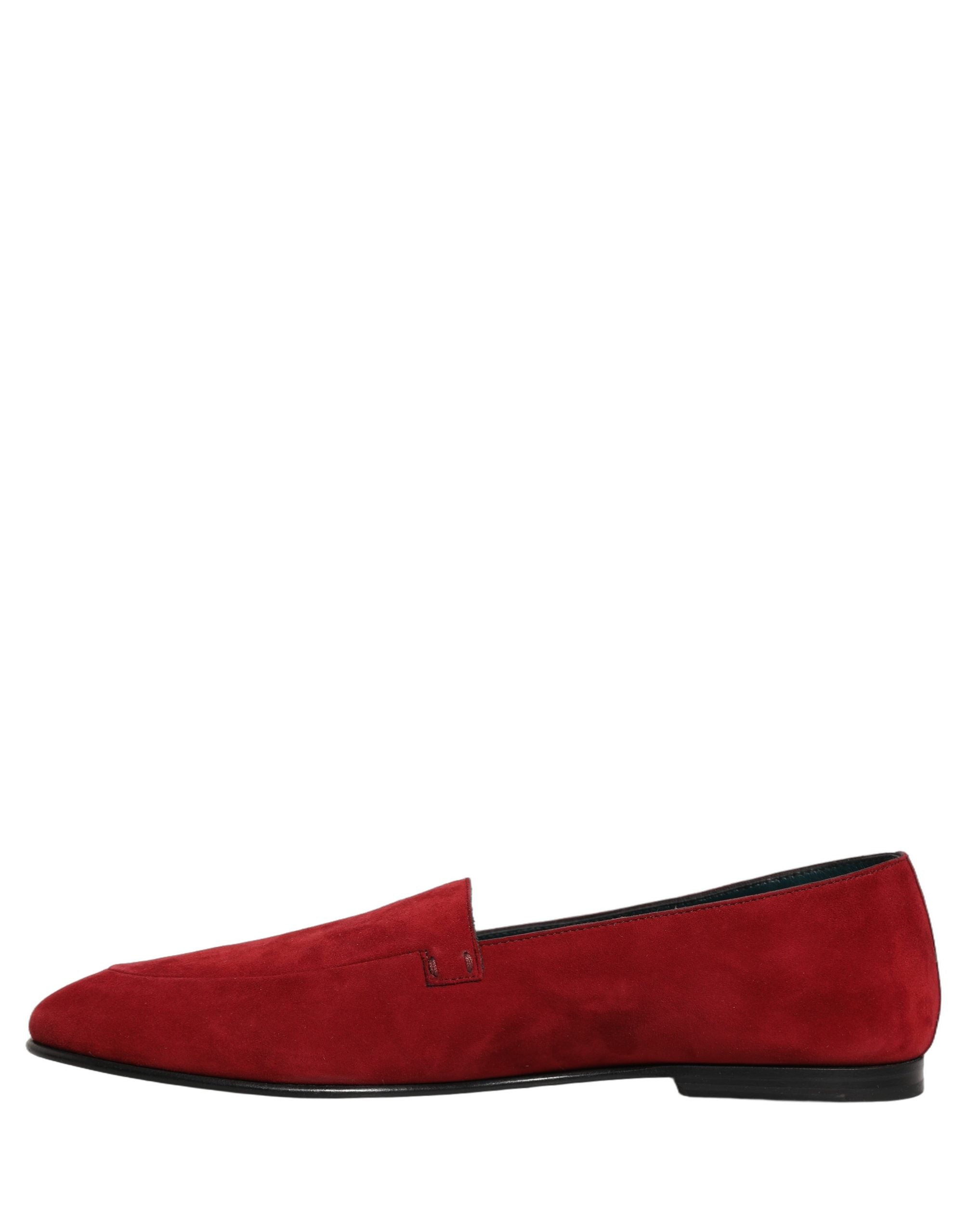 Dolce & Gabbana Red Suede Luxe Slip-On Loafers for Timeless Elegance
