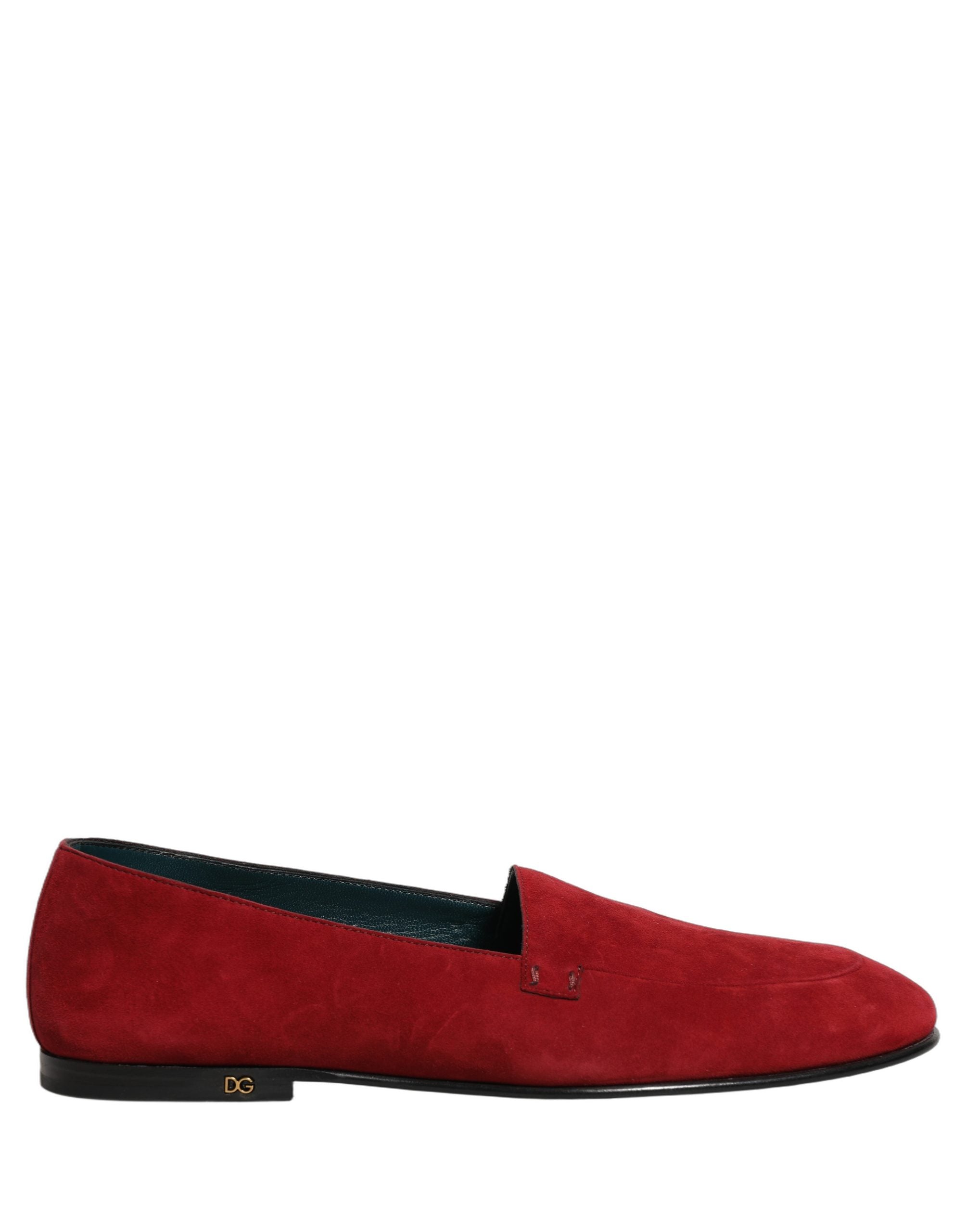 Dolce & Gabbana Red Suede Luxe Slip-On Loafers for Timeless Elegance