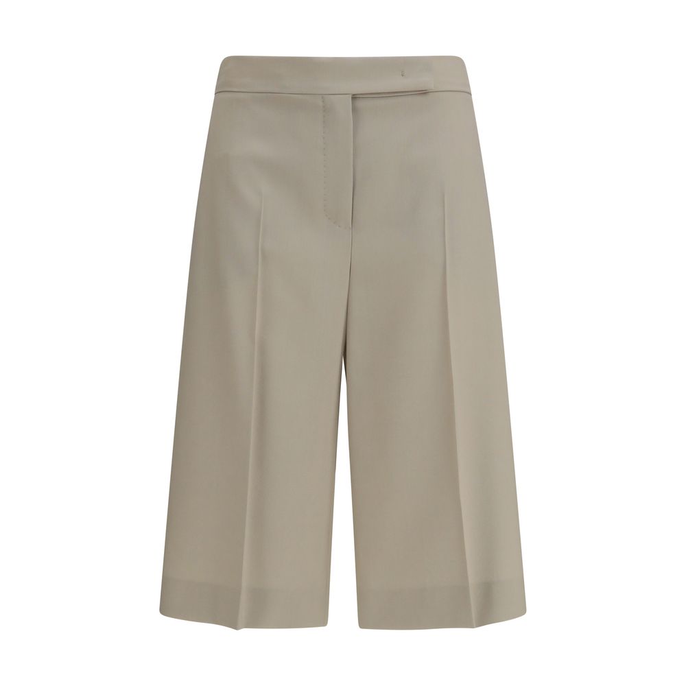 Discover the Max Mara Beige Wool Oves Aries Bermuda Shorts from SS26, crafted from a luxurious virgin wool blend for timeless sophistication and effortless elegance.