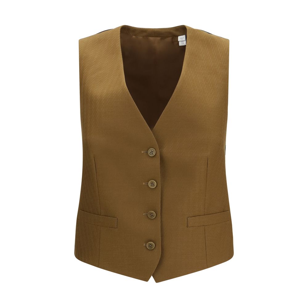 Burberry Brown Wool Oves Aries Sleeveless Jacket, Artisanal Elegance