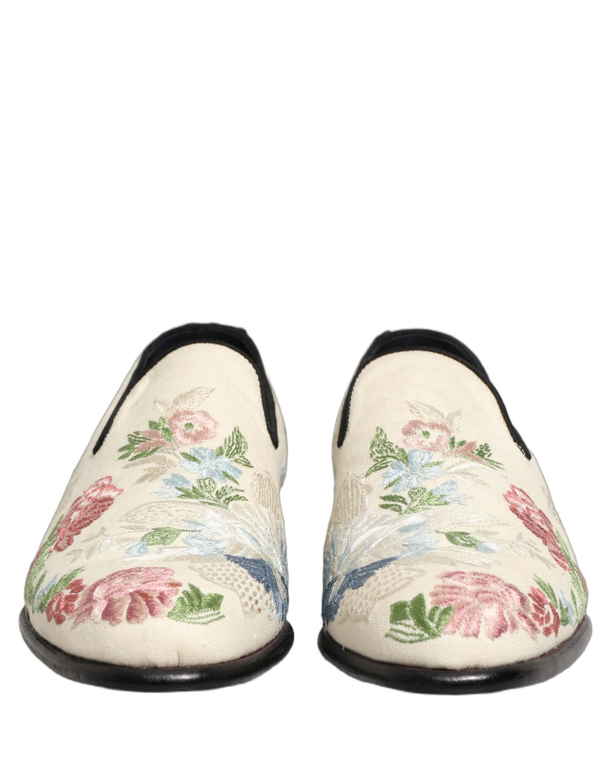 Dolce & Gabbana White Floral Embroidery Loafers - Luxury Footwear