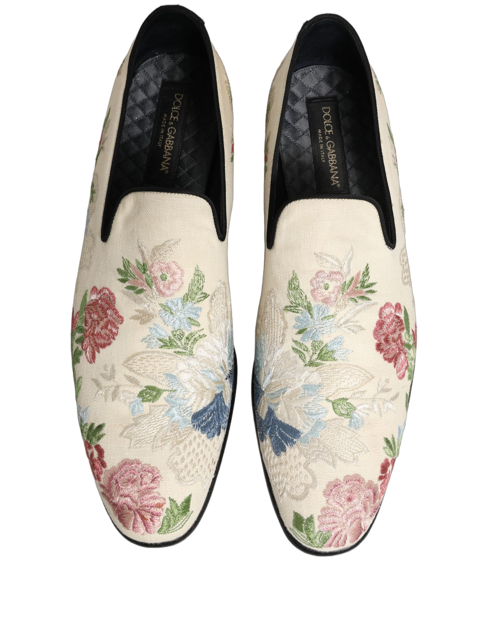 Dolce & Gabbana White Floral Embroidery Loafers - Luxury Footwear