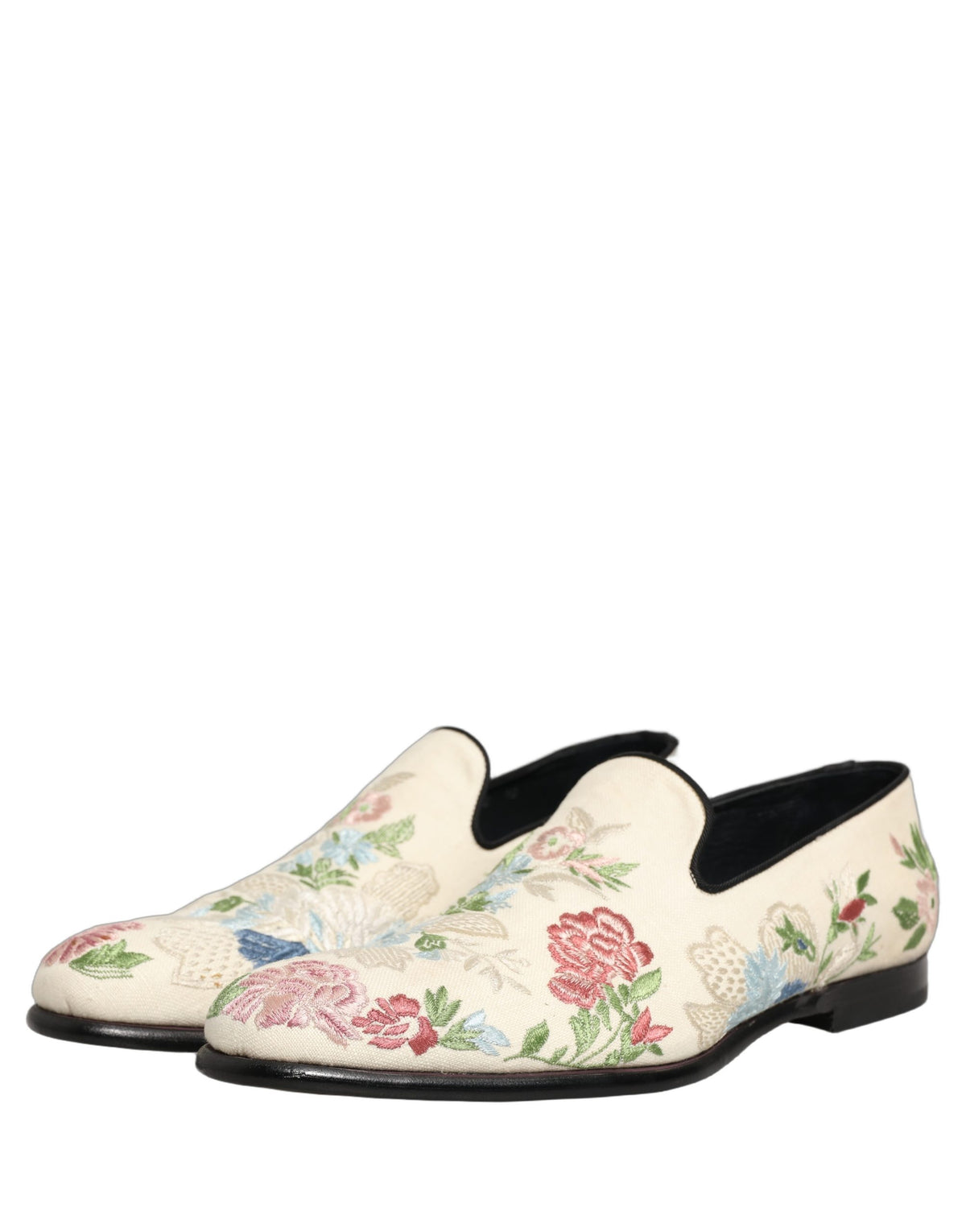 Dolce & Gabbana White Floral Embroidery Loafers - Exquisite Luxury