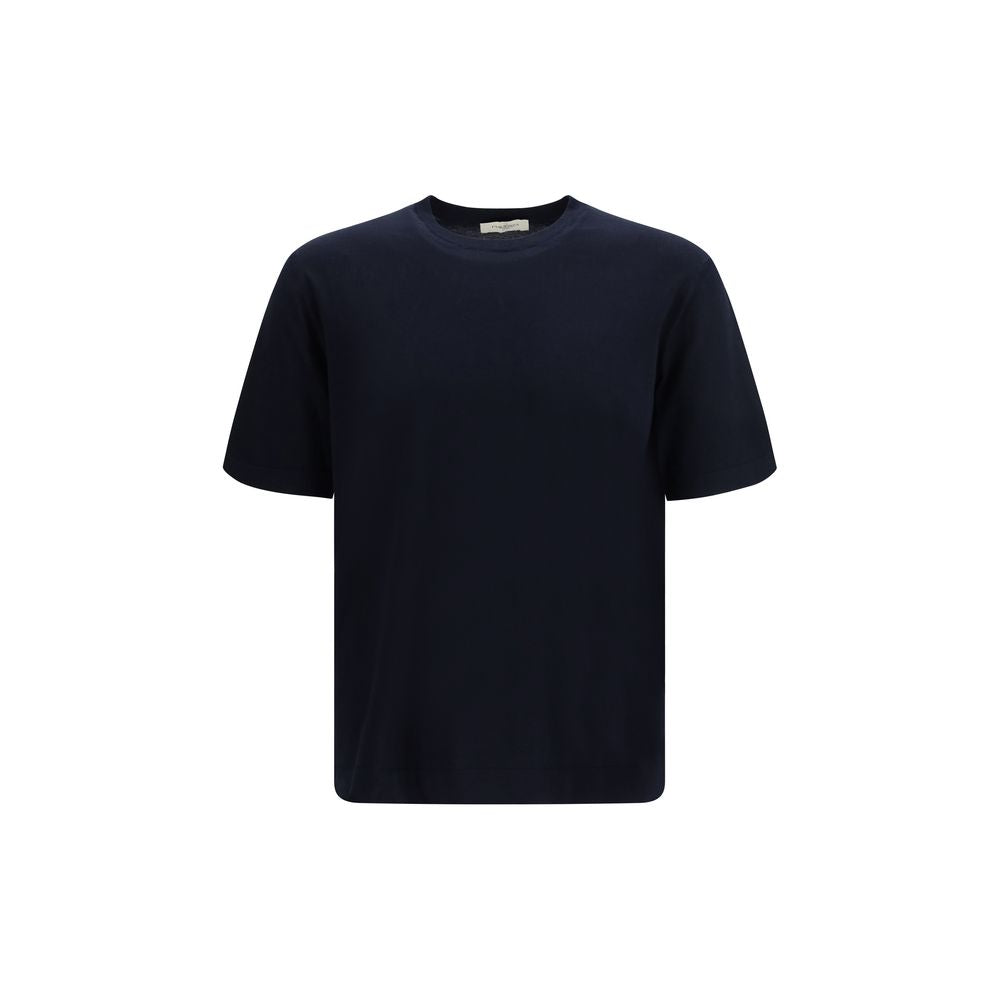 Experience the exquisite allure of the Piacenza Cashmere Blue Cotton T-Shirt, crafted from 100% cotton for timeless elegance and unparalleled comfort in every moment.