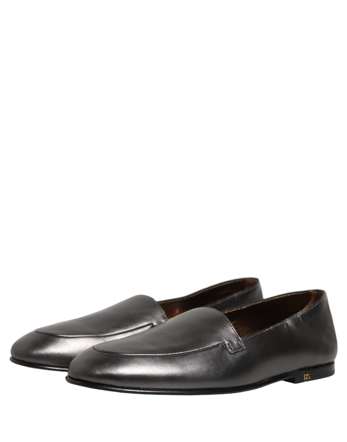 Dolce & Gabbana Silver Leather DG Logo Loafers - Artisanal Elegance
