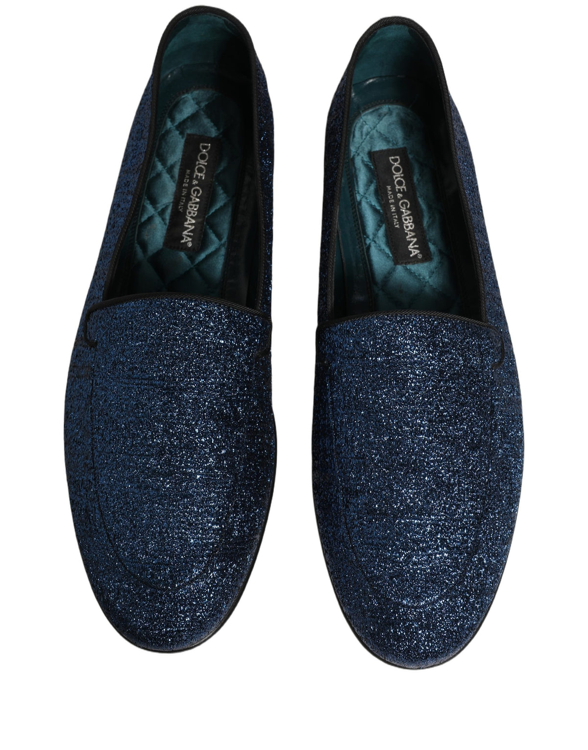 Dolce & Gabbana Blue Glitter Lurex Loafers - Artisanal Luxury