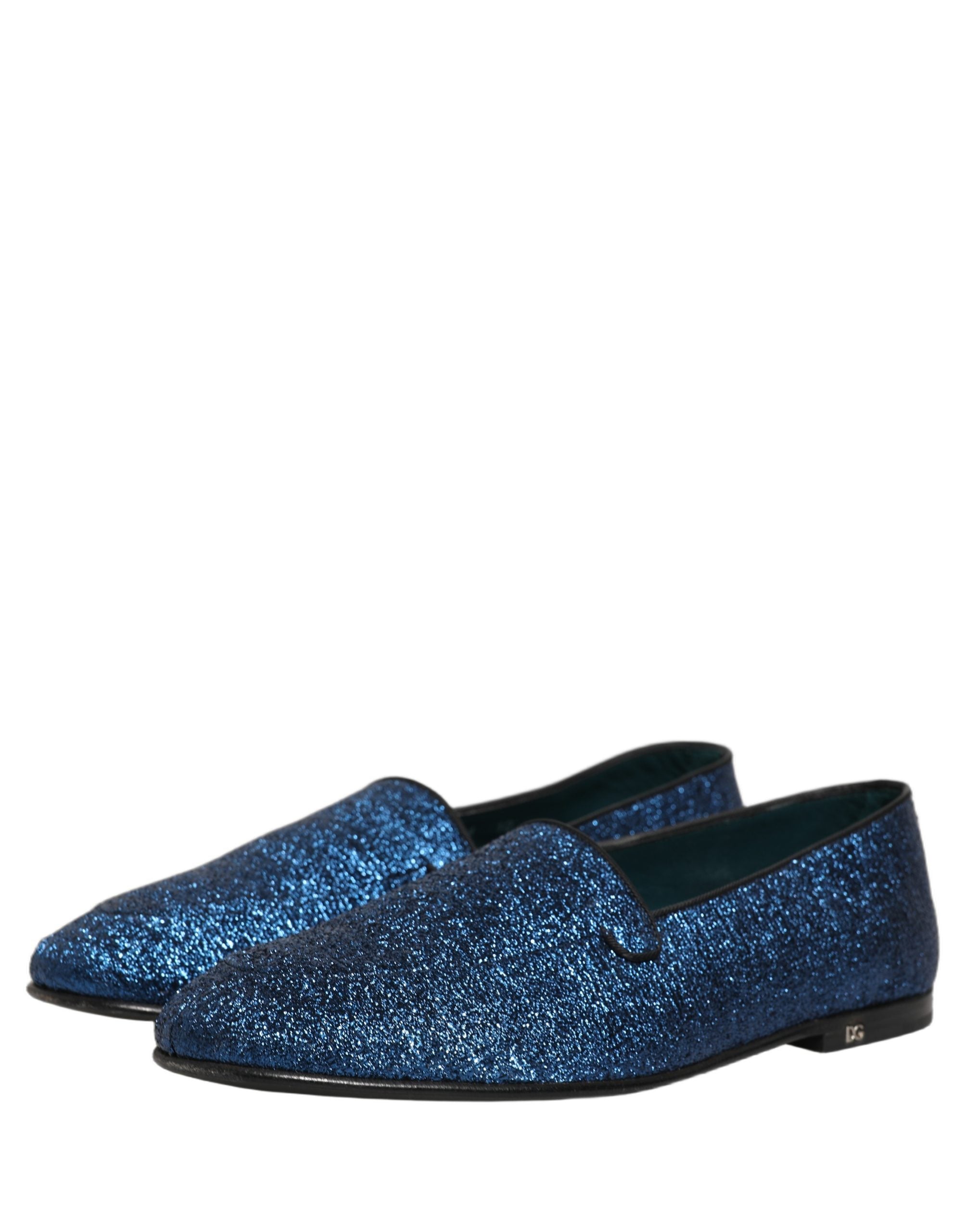 Dolce & Gabbana Blue Glitter Lurex Loafers - Artisanal Luxury